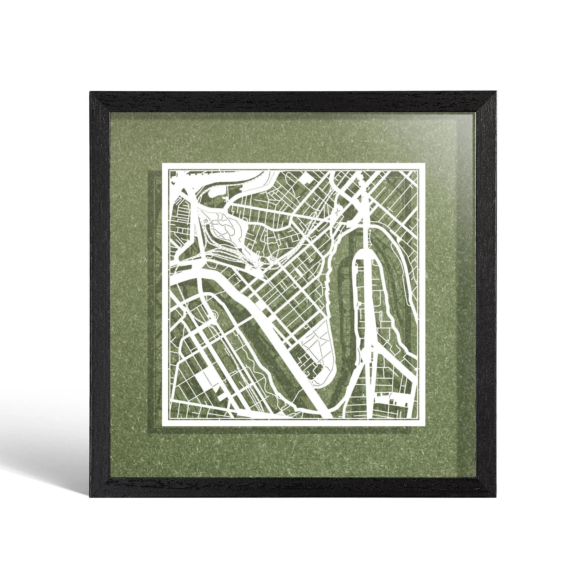 o3designstudio Brisbane Paper cut map framed 9 inch White map White frame map art 22MF1014WW