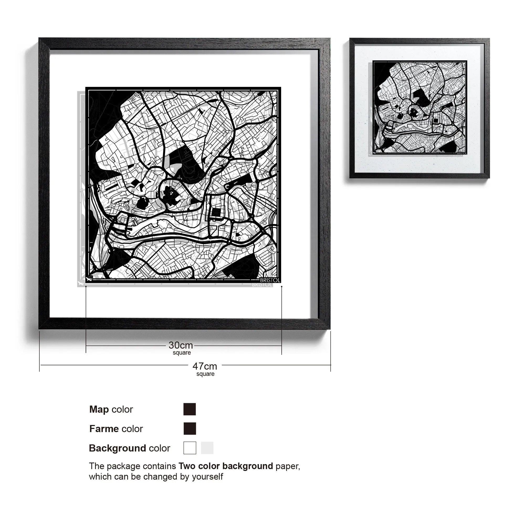 o3designstudio Bristol-Paper-cut-map-framed-18-inch-45MF3054BB
