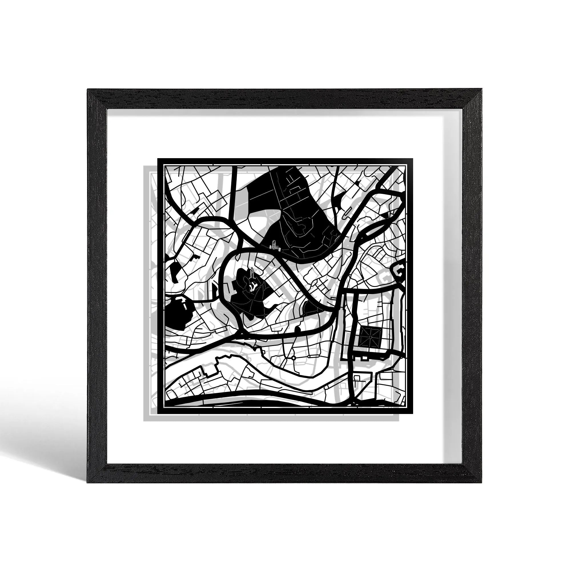 o3designstudio Bristol Paper cut map framed 9 inch Black map Black frame map art 22MF3054BB