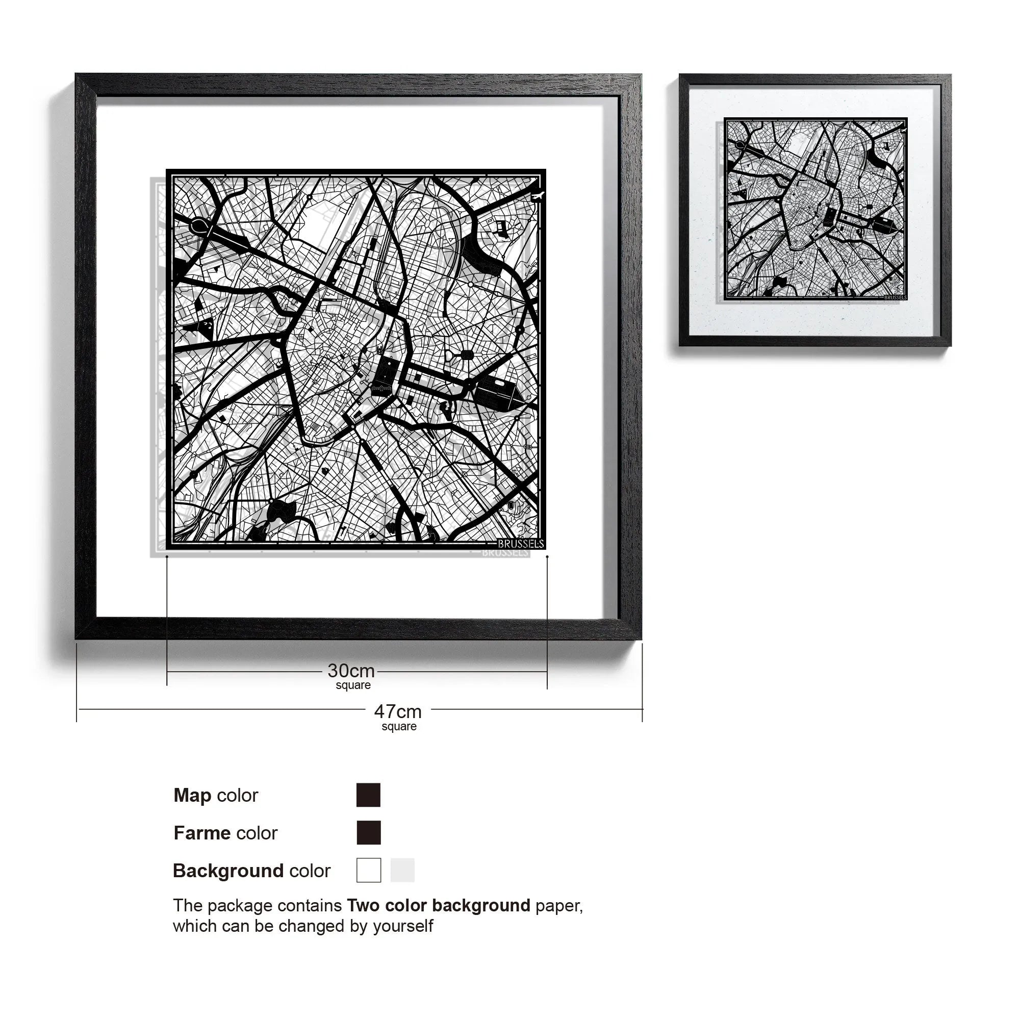 o3designstudio Brussels-Paper-cut-map-framed-18-inch-45MF3012BB