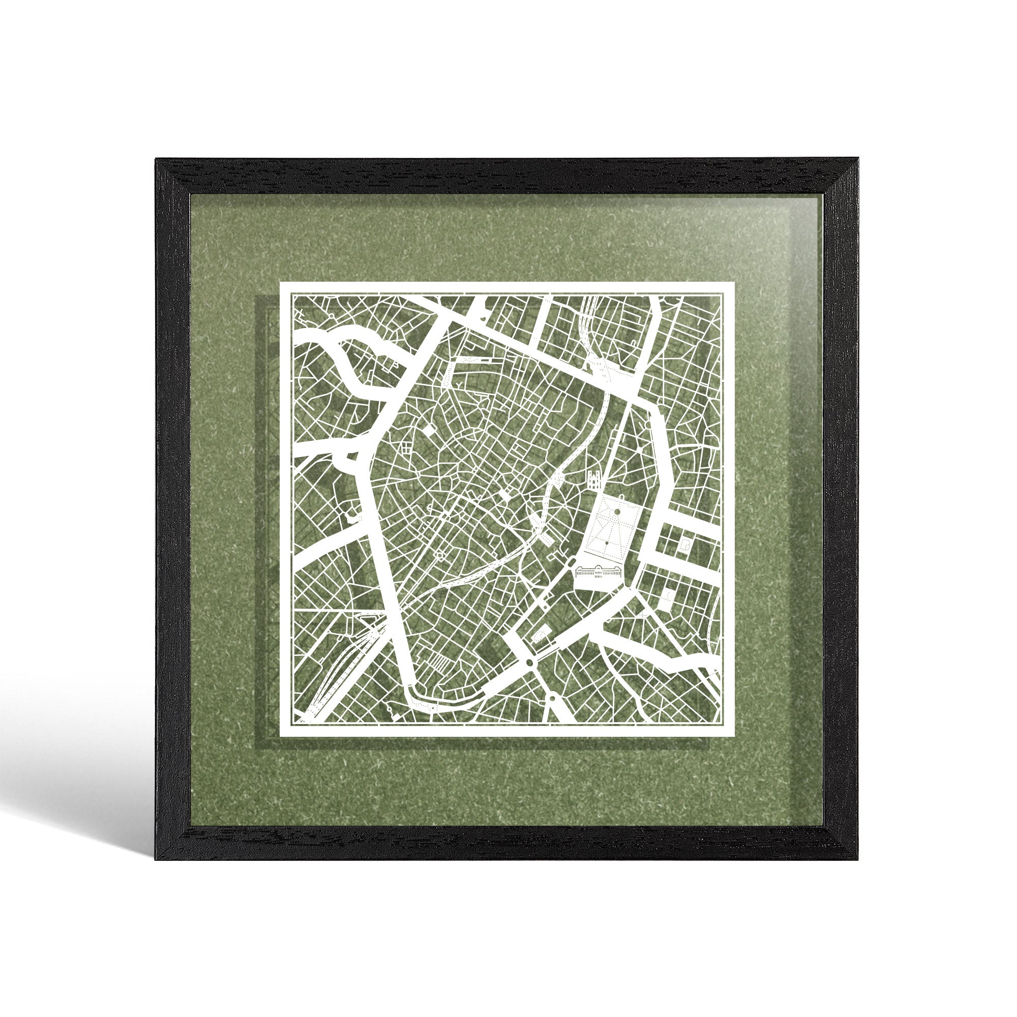 o3designstudio Brussels Paper cut map framed 9 inch White map Black frame map art 22MF3012BW