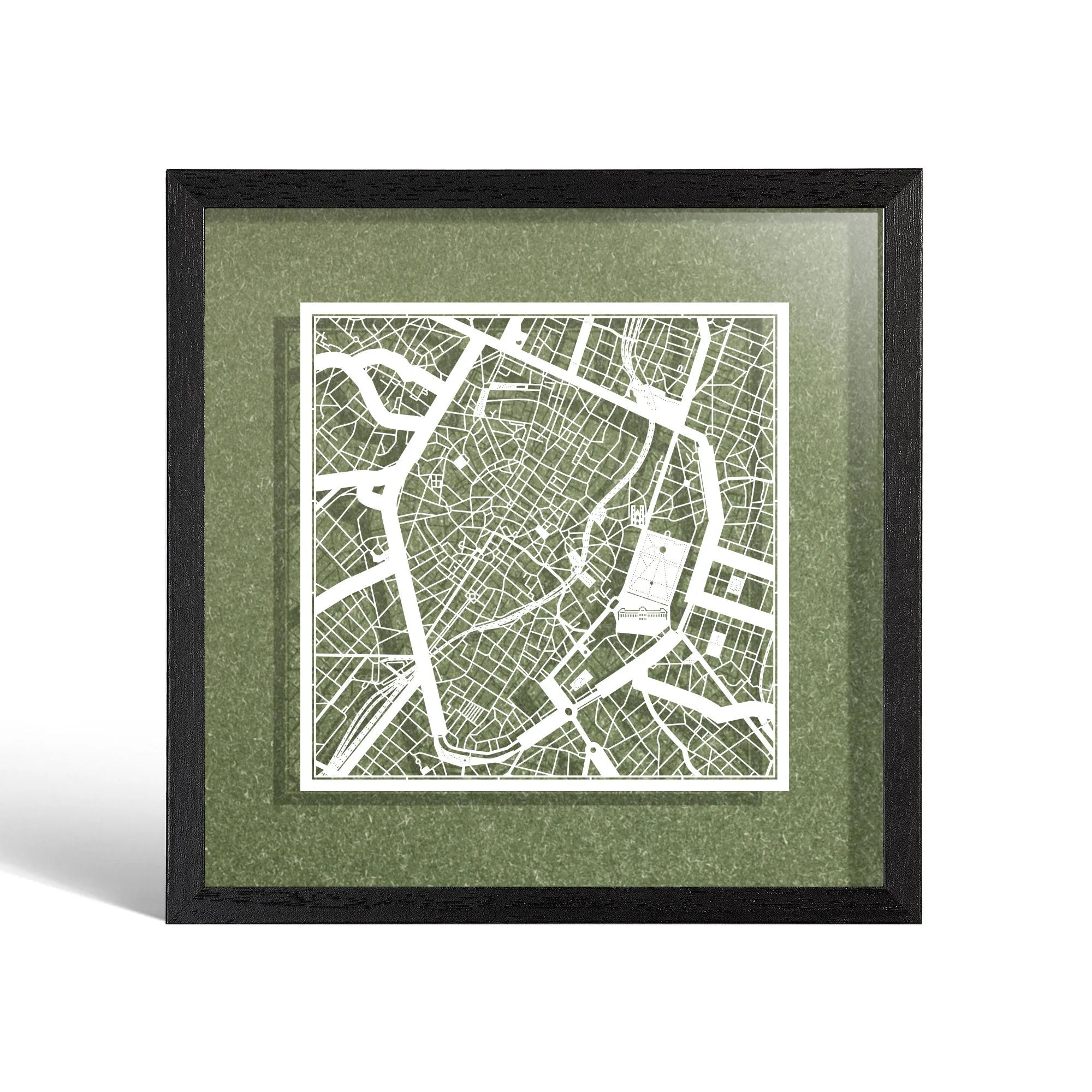o3designstudio Brussels Paper cut map framed 9 inch White map Black frame map art 22MF3012BW