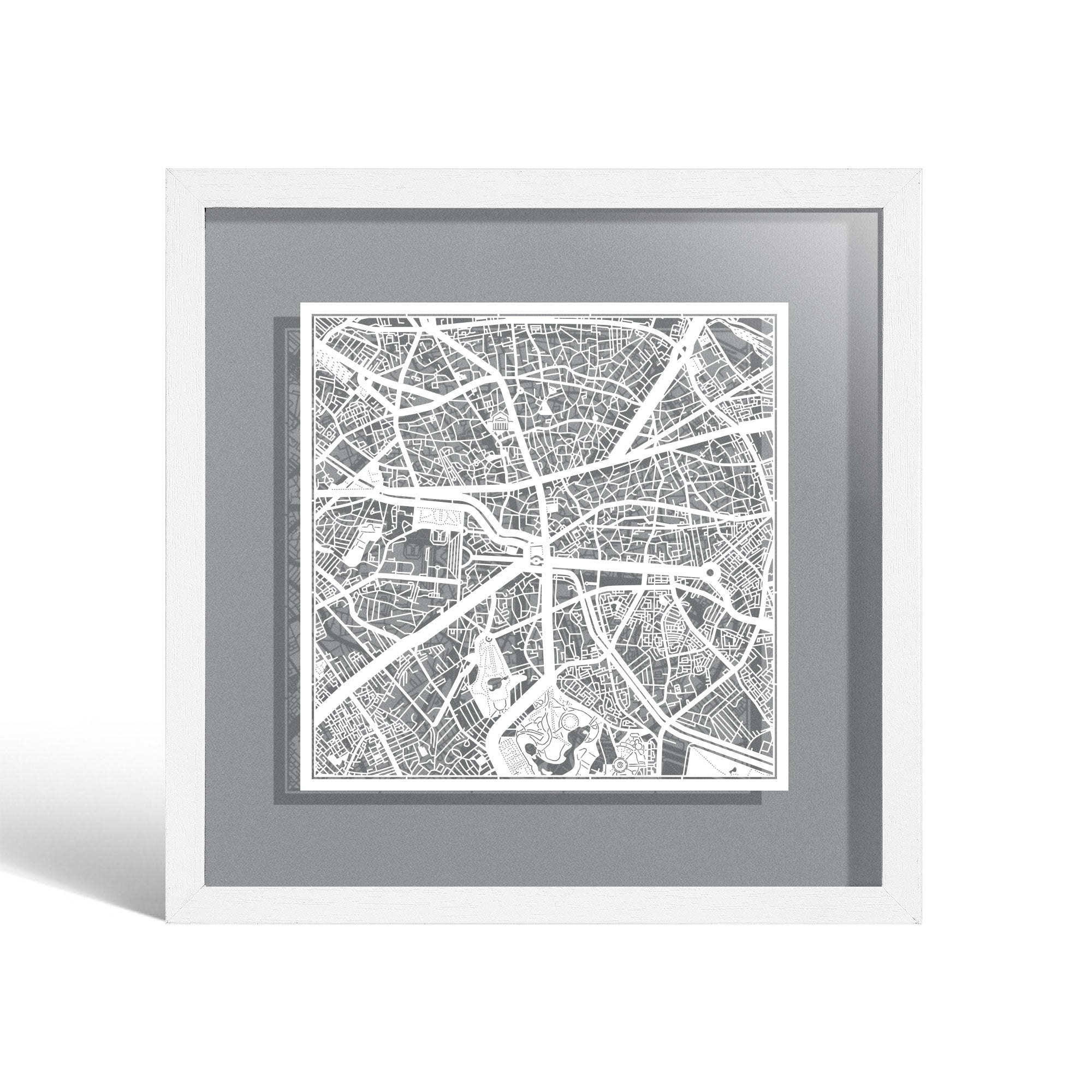 o3designstudio Bucharest Paper cut map framed 9 inch White map White frame map art 22MF3038WW
