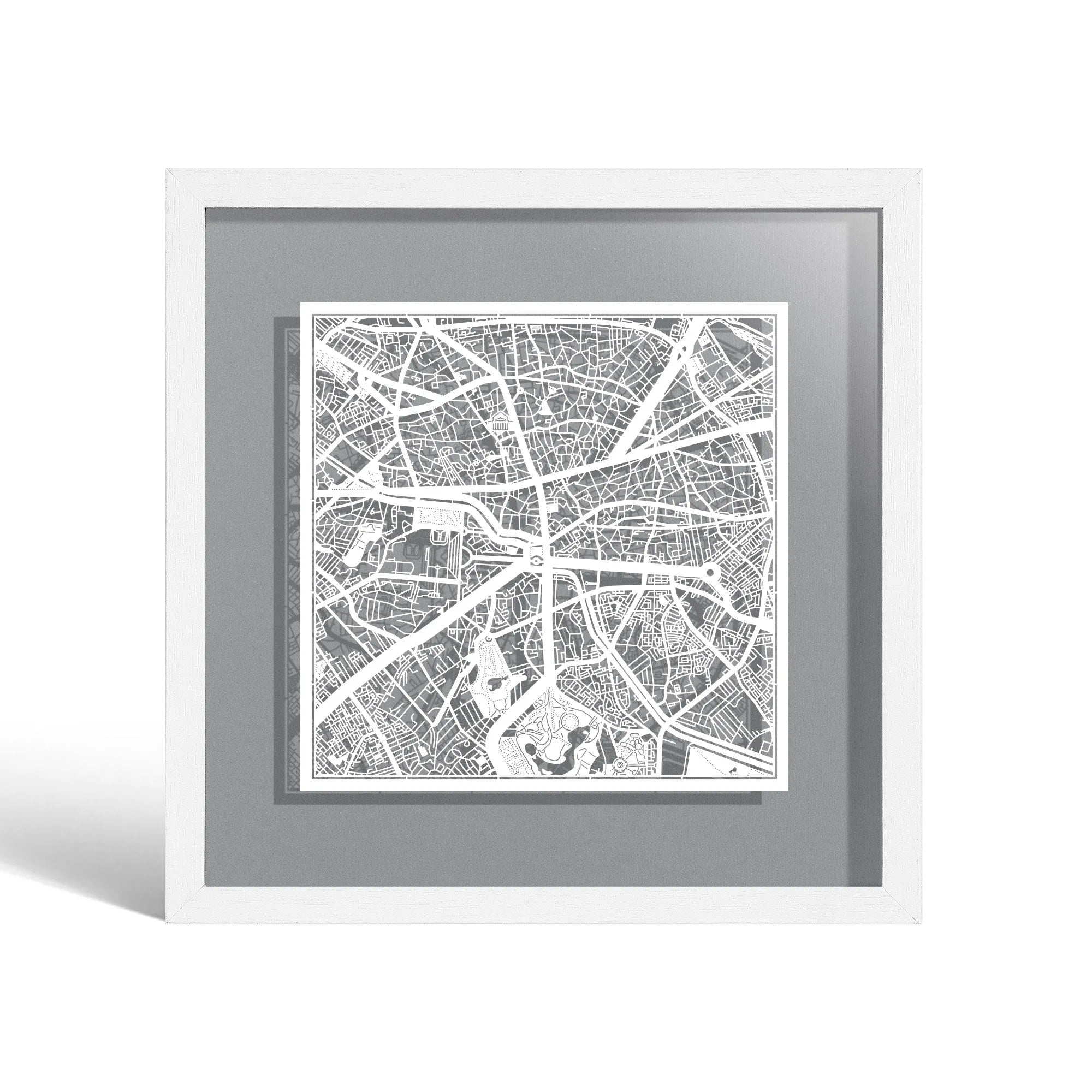 o3designstudio Bucharest Paper cut map framed 9 inch White map White frame map art 22MF3038WW