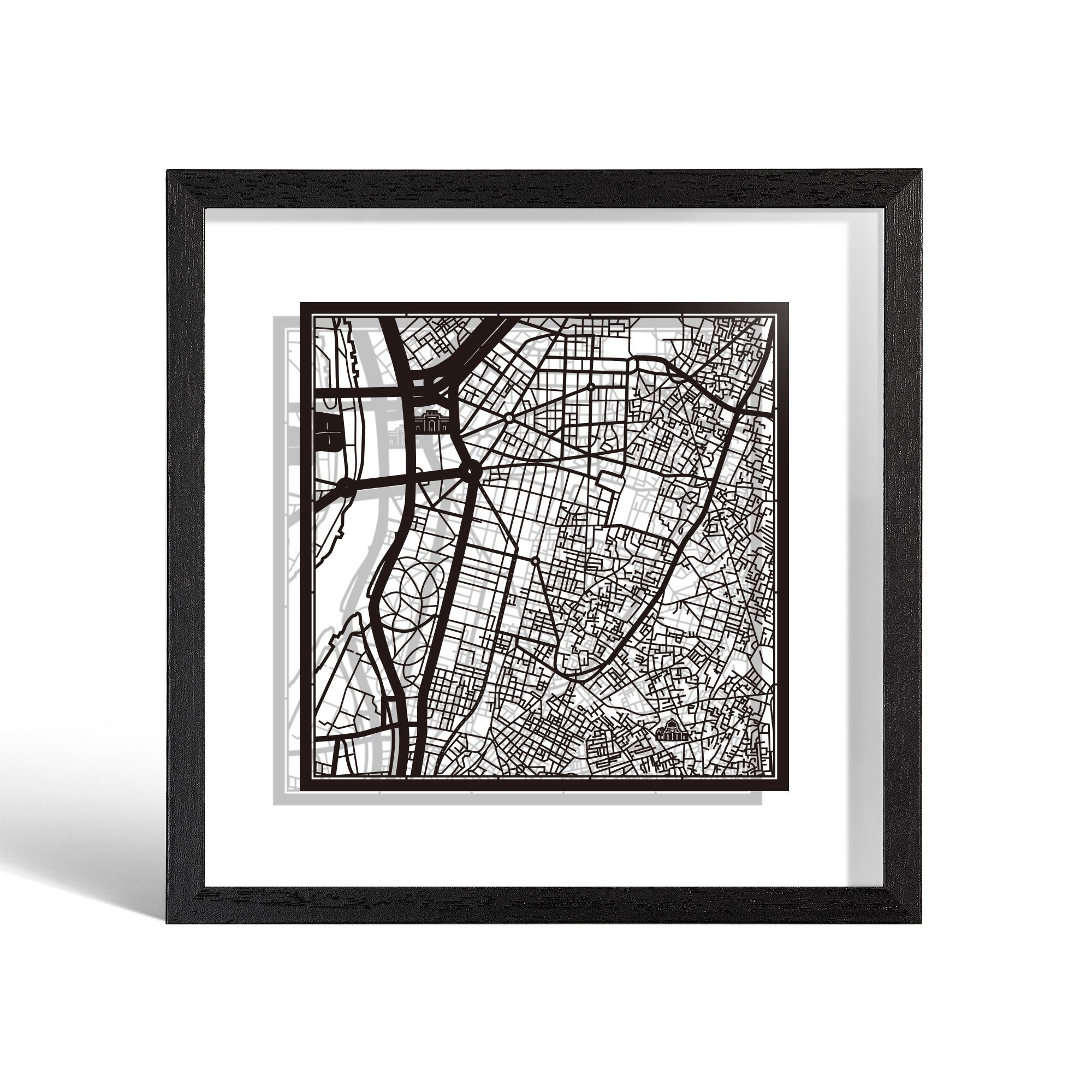 o3designstudio Cairo Paper cut map framed 9 inch Black map Black frame map art 22MF4005BB