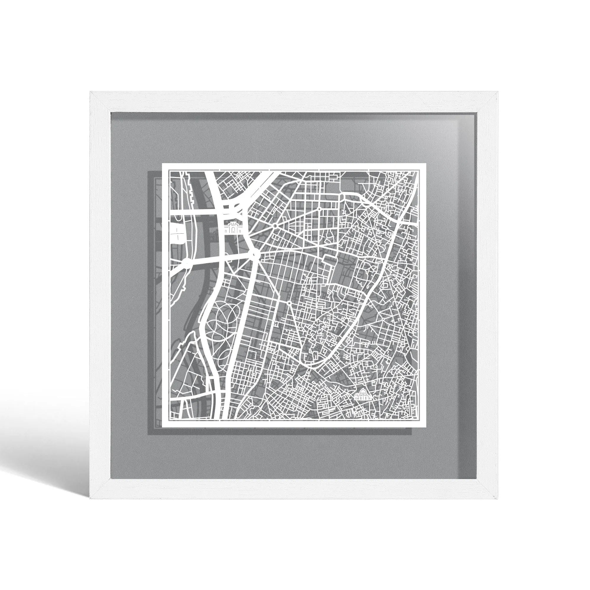 o3designstudio Cairo Paper cut map framed 9 inch White map White frame map art 22MF4005WW