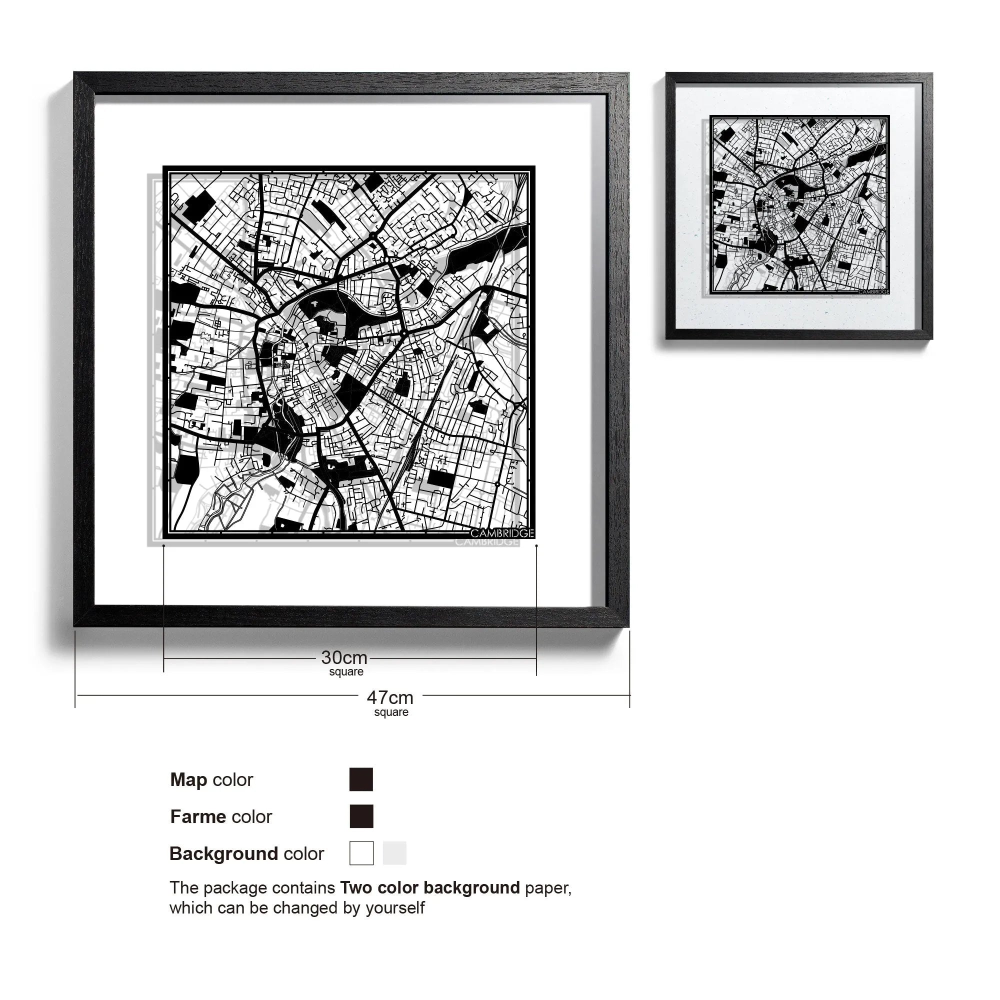 o3designstudio Cambridge-Paper-cut-map-framed-18-inch-45MF3024BB