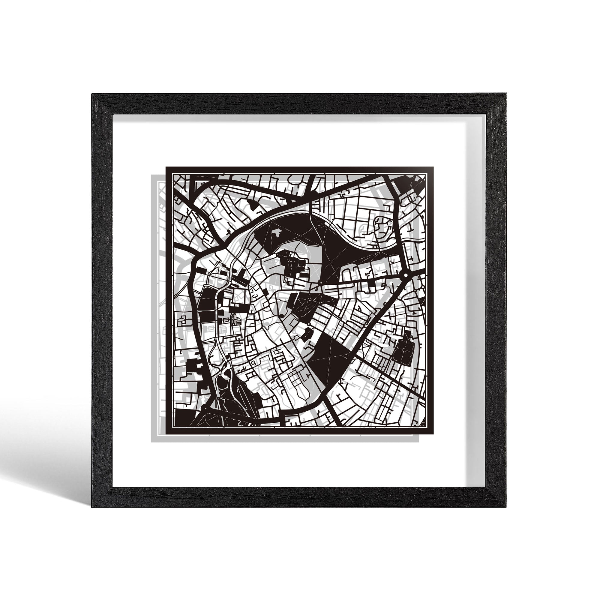 o3designstudio Cambridge Paper cut map framed 9 inch Black map Black frame map art 22MF3024BB