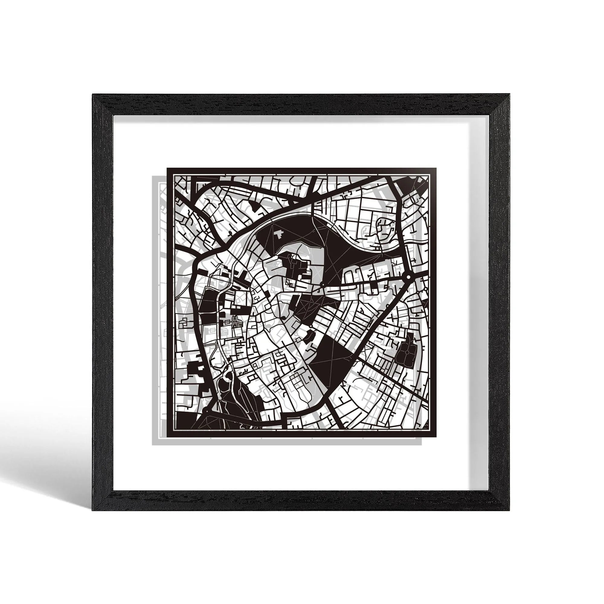 o3designstudio Cambridge Paper cut map framed 9 inch Black map Black frame map art 22MF3024BB