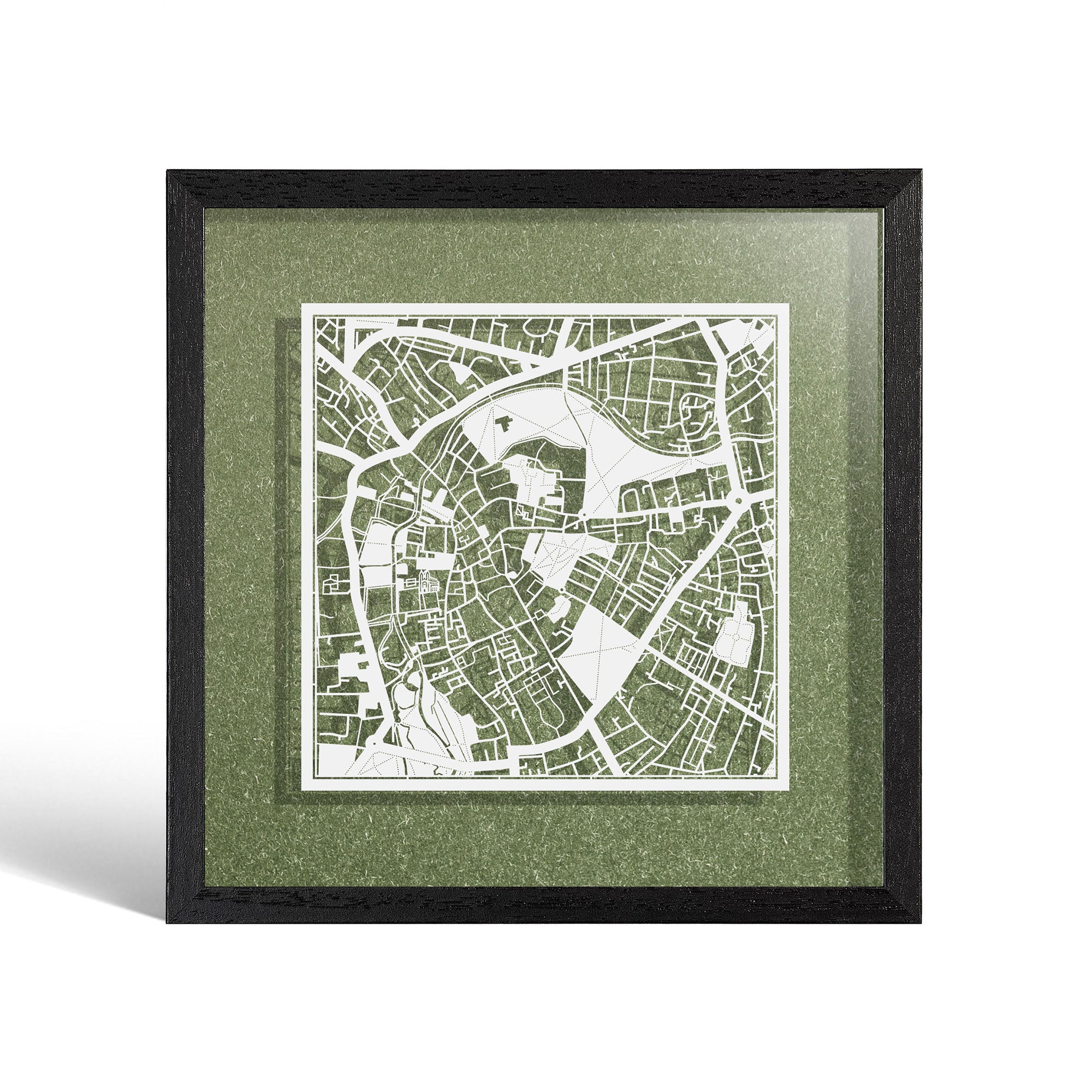 o3designstudio Cambridge Paper cut map framed 9 inch White map Black frame map art 22MF3024BW