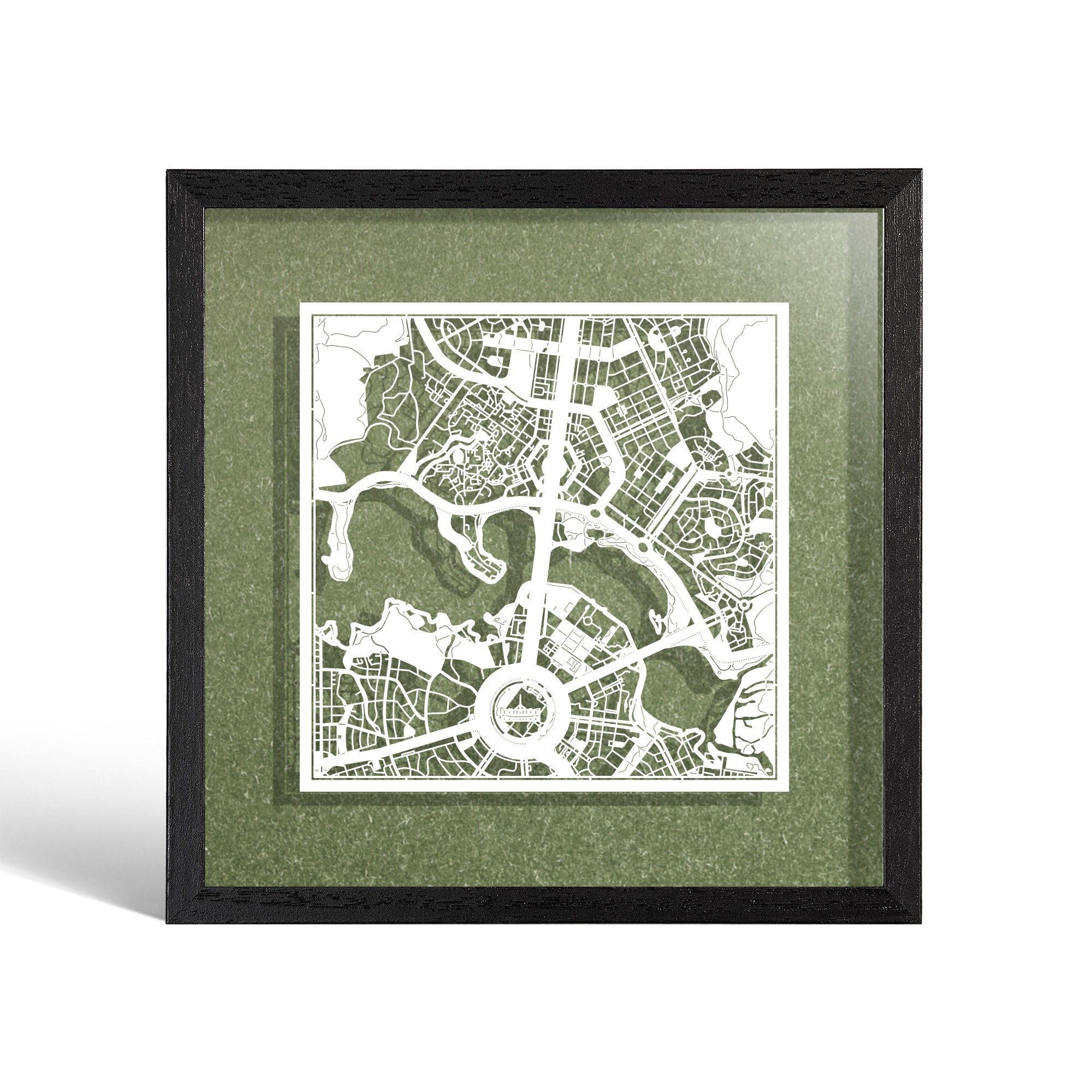 o3designstudio Canberra Paper cut map framed 9 inch White map Black frame map art 22MF1013BW