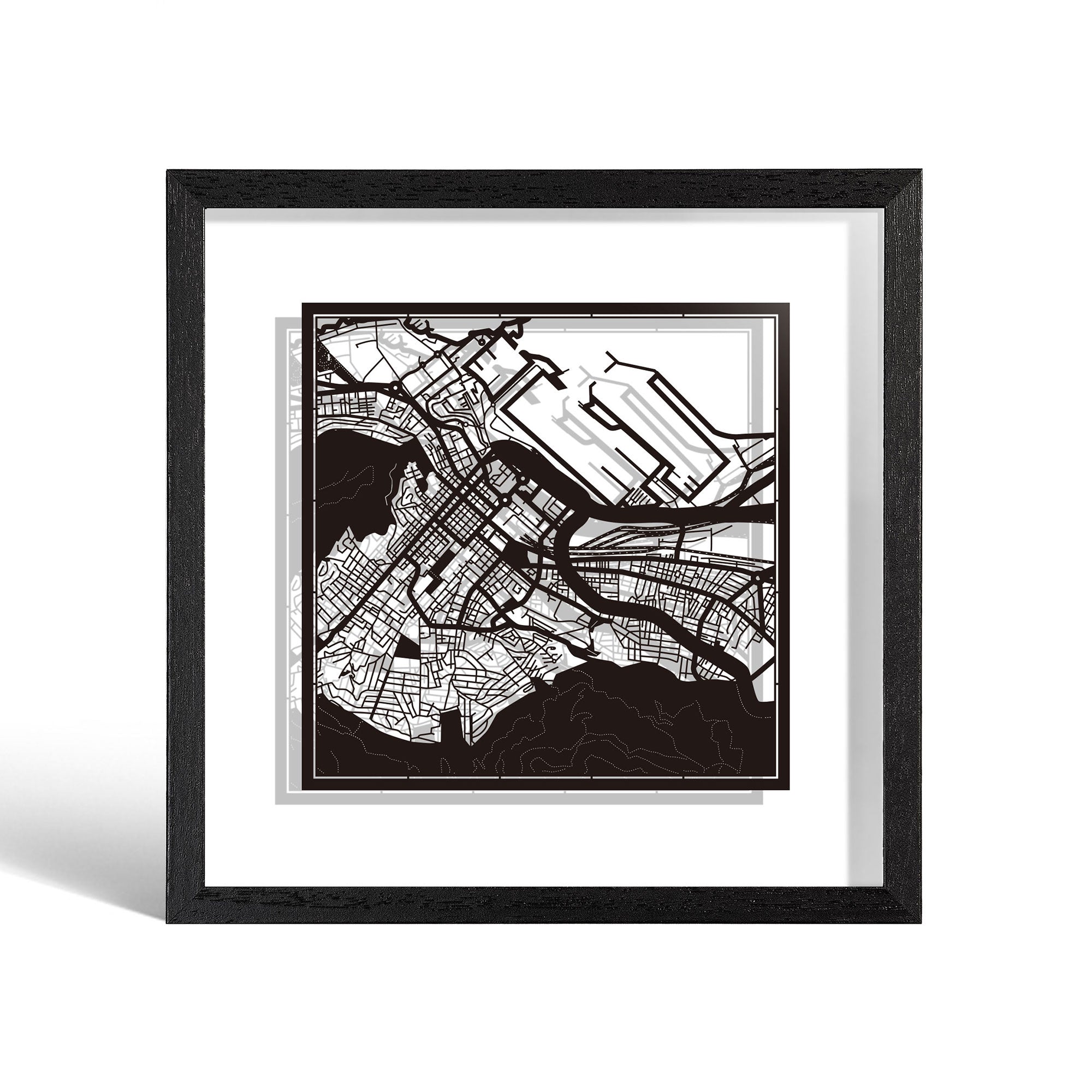 o3designstudio Cape Town Paper cut map framed 9 inch Black map Black frame map art 22MF4001BB