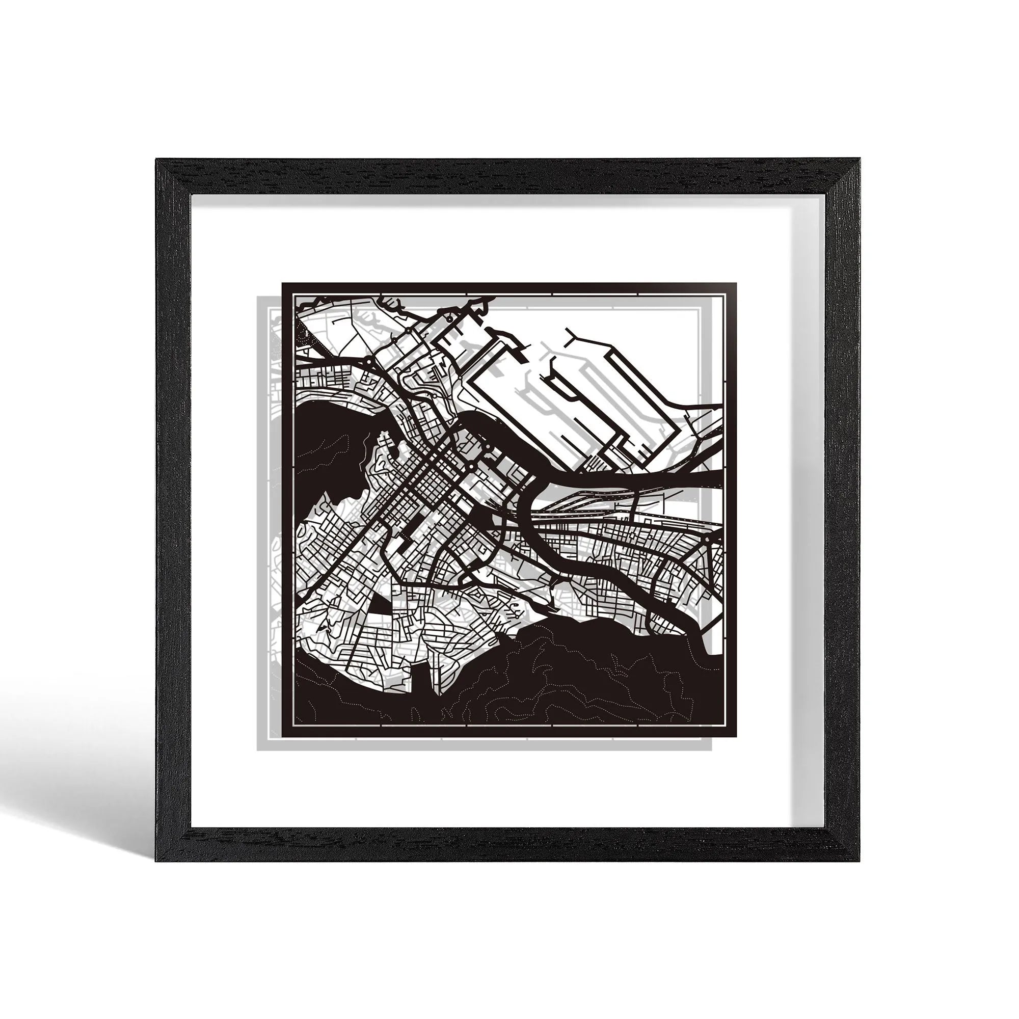 o3designstudio Cape Town Paper cut map framed 9 inch Black map Black frame map art 22MF4001BB