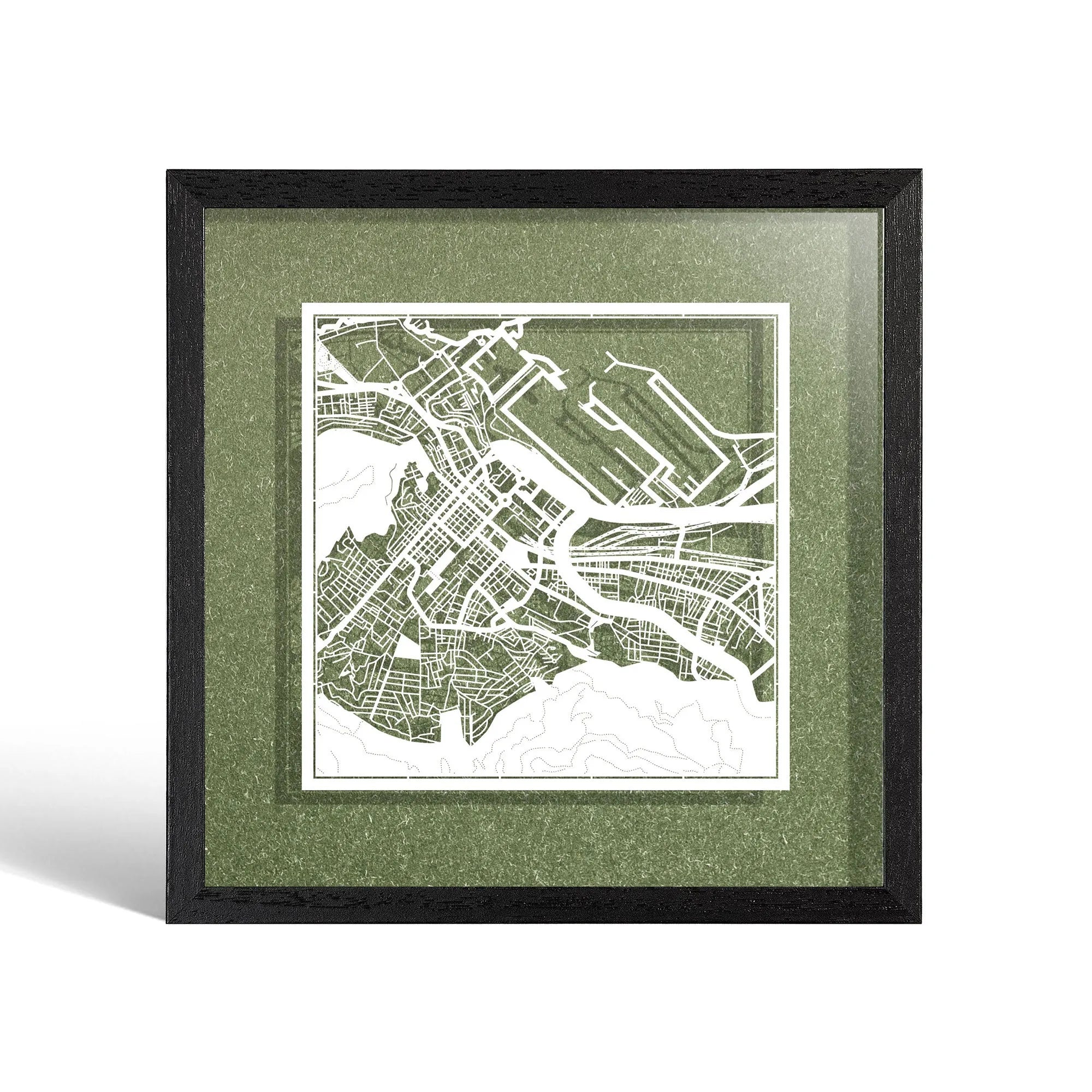 o3designstudio Cape Town Paper cut map framed 9 inch White map Black frame map art 22MF4001BW