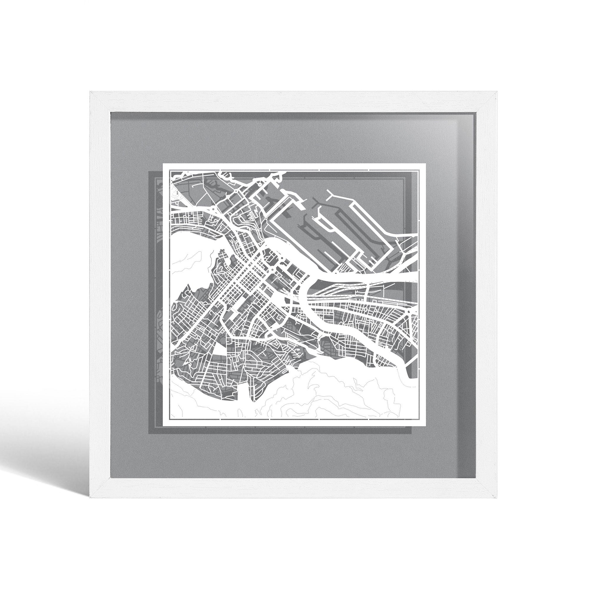o3designstudio Cape Town Paper cut map framed 9 inch White map White frame map art 22MF4001WW