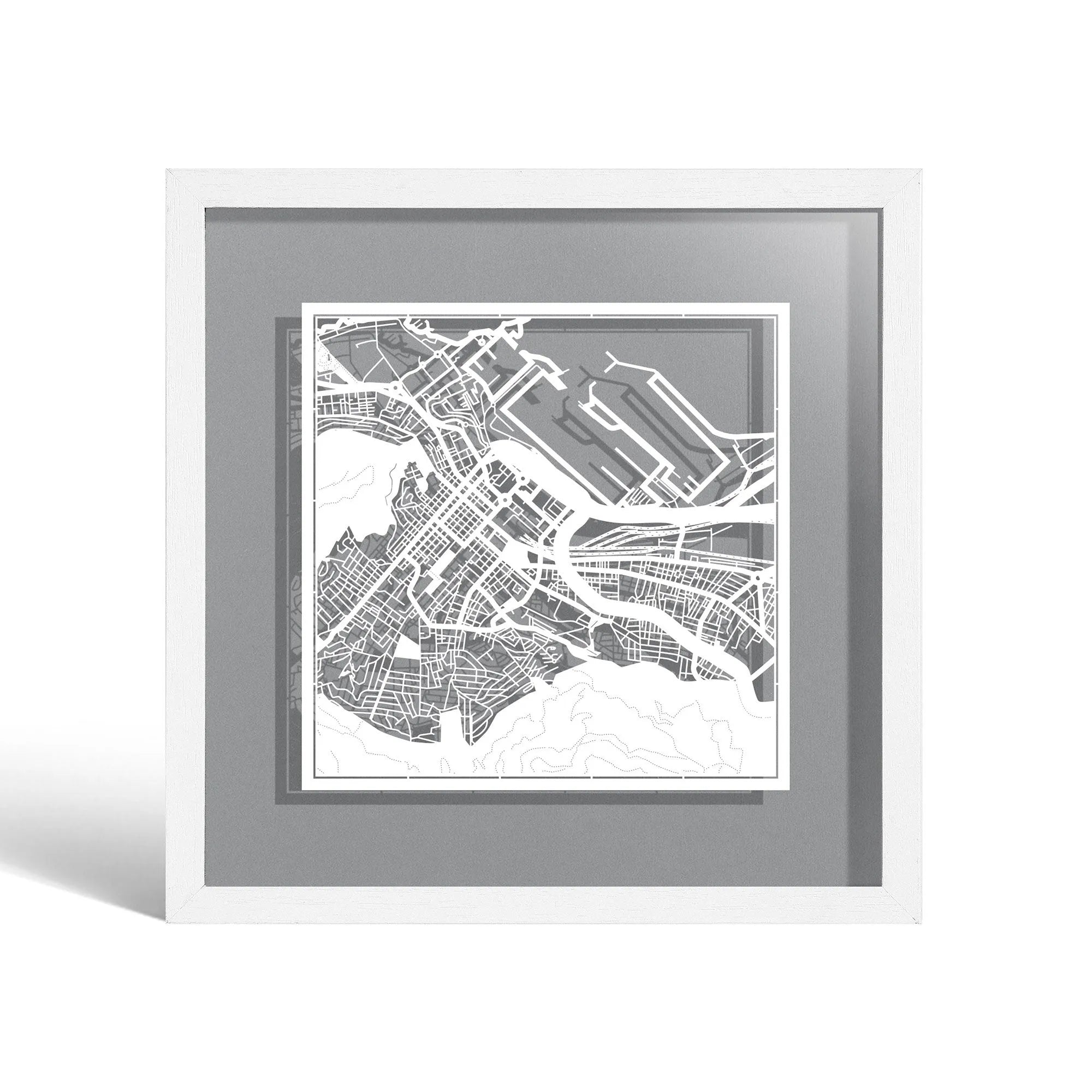 o3designstudio Cape Town Paper cut map framed 9 inch White map White frame map art 22MF4001WW
