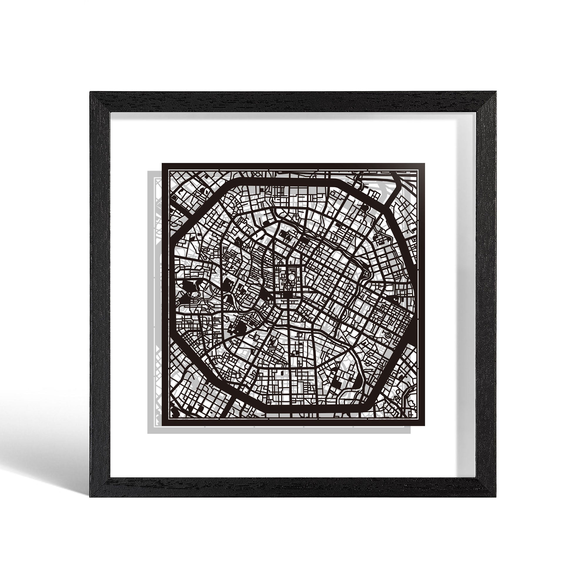 o3designstudio Chengdu Paper cut map framed 9 inch Black map Black frame map art 22MF1025BB