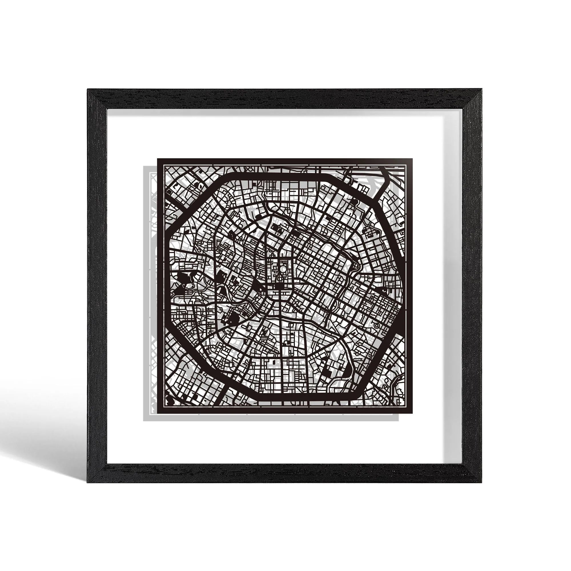 o3designstudio Chengdu Paper cut map framed 9 inch Black map Black frame map art 22MF1025BB