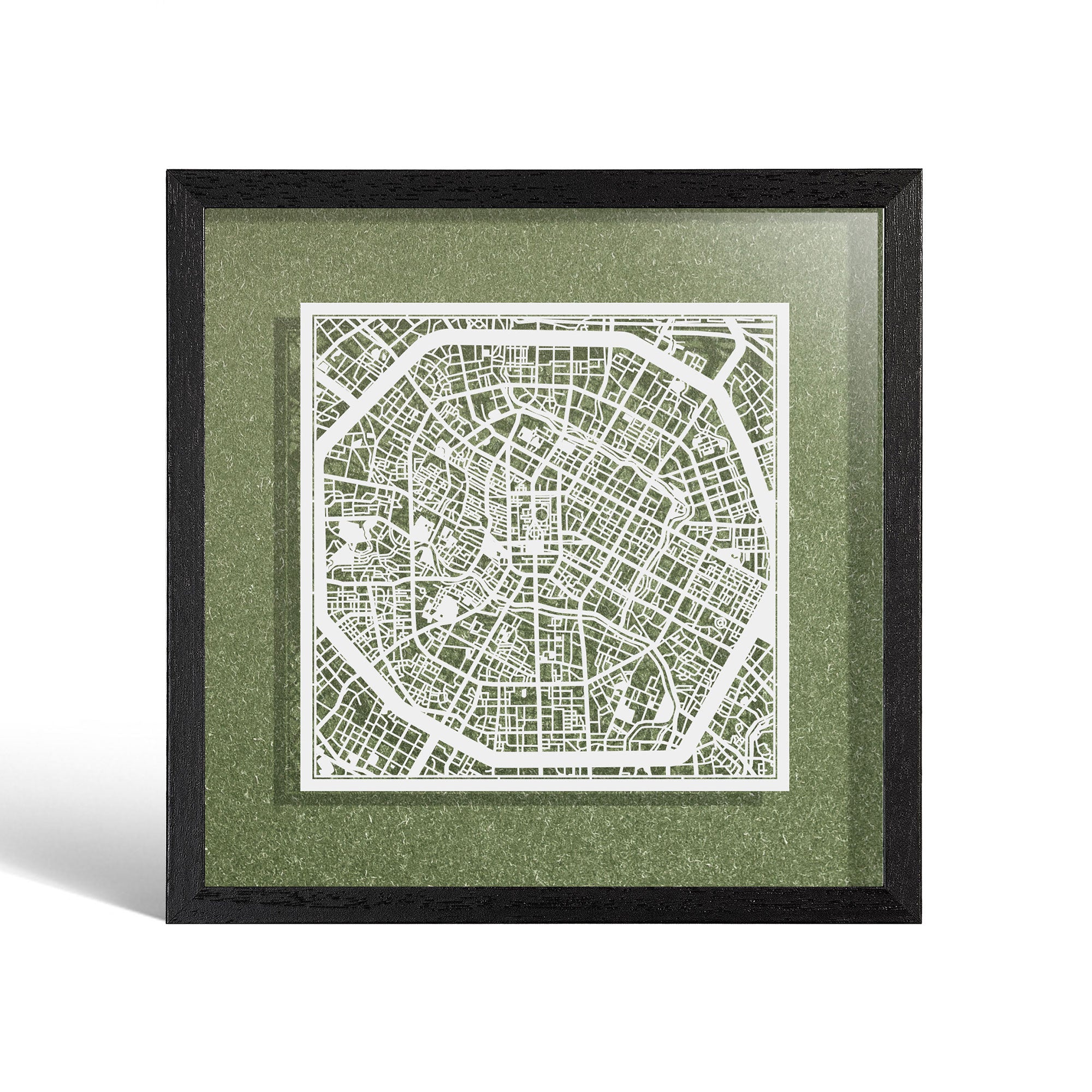 o3designstudio Chengdu Paper cut map framed 9 inch White map Black frame map art 22MF1025BW