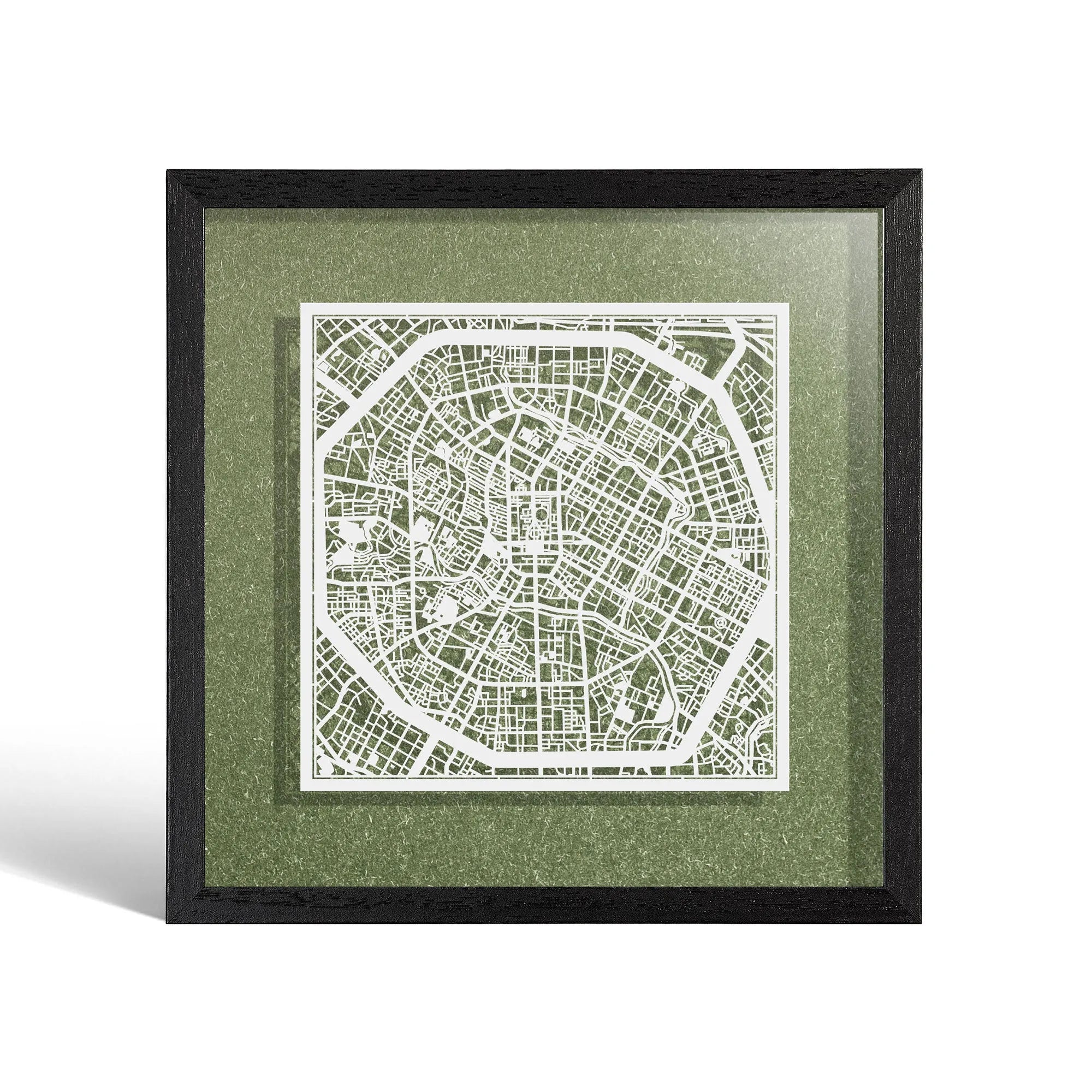 o3designstudio Chengdu Paper cut map framed 9 inch White map Black frame map art 22MF1025BW