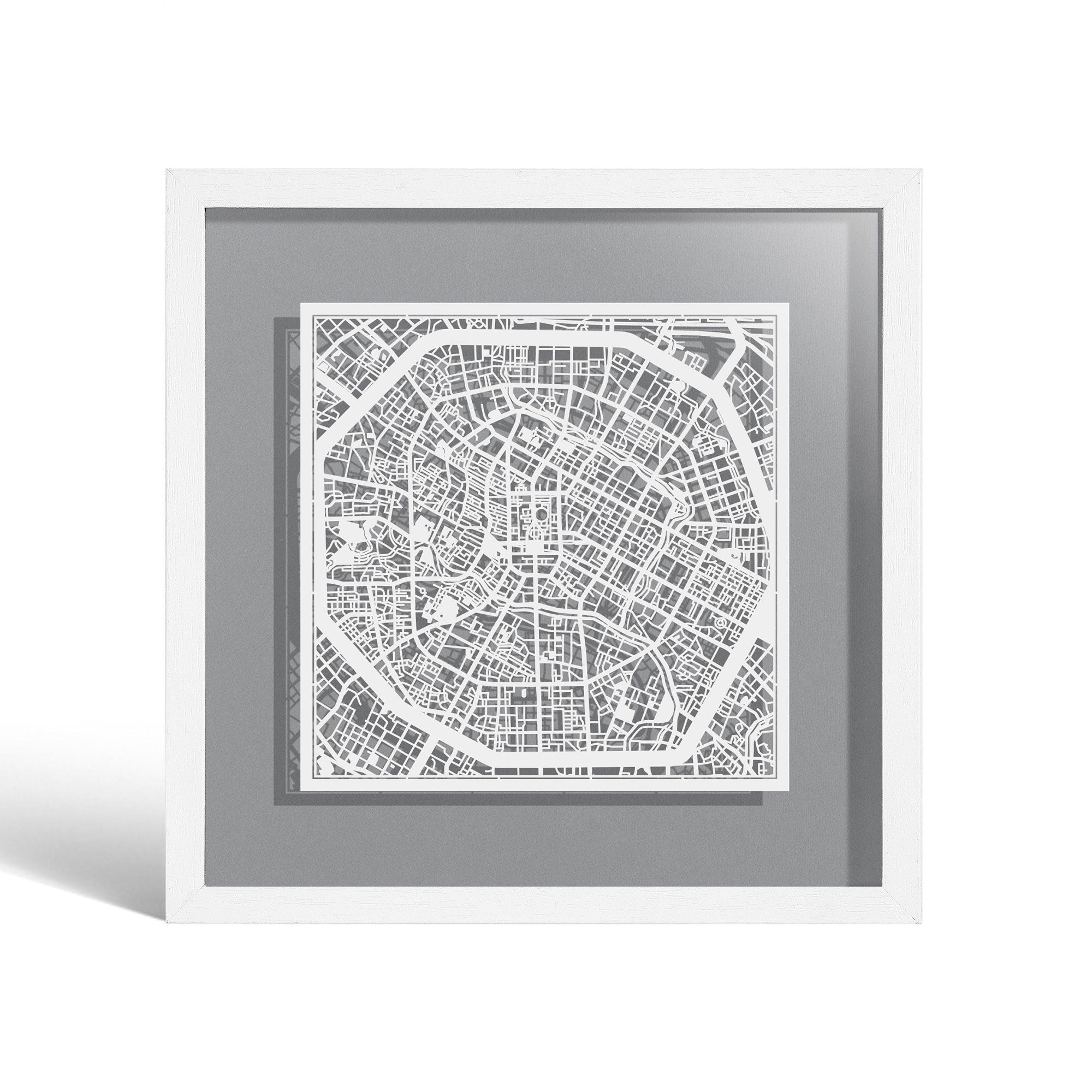 o3designstudio Chengdu Paper cut map framed 9 inch White map White frame map art 22MF1025WW