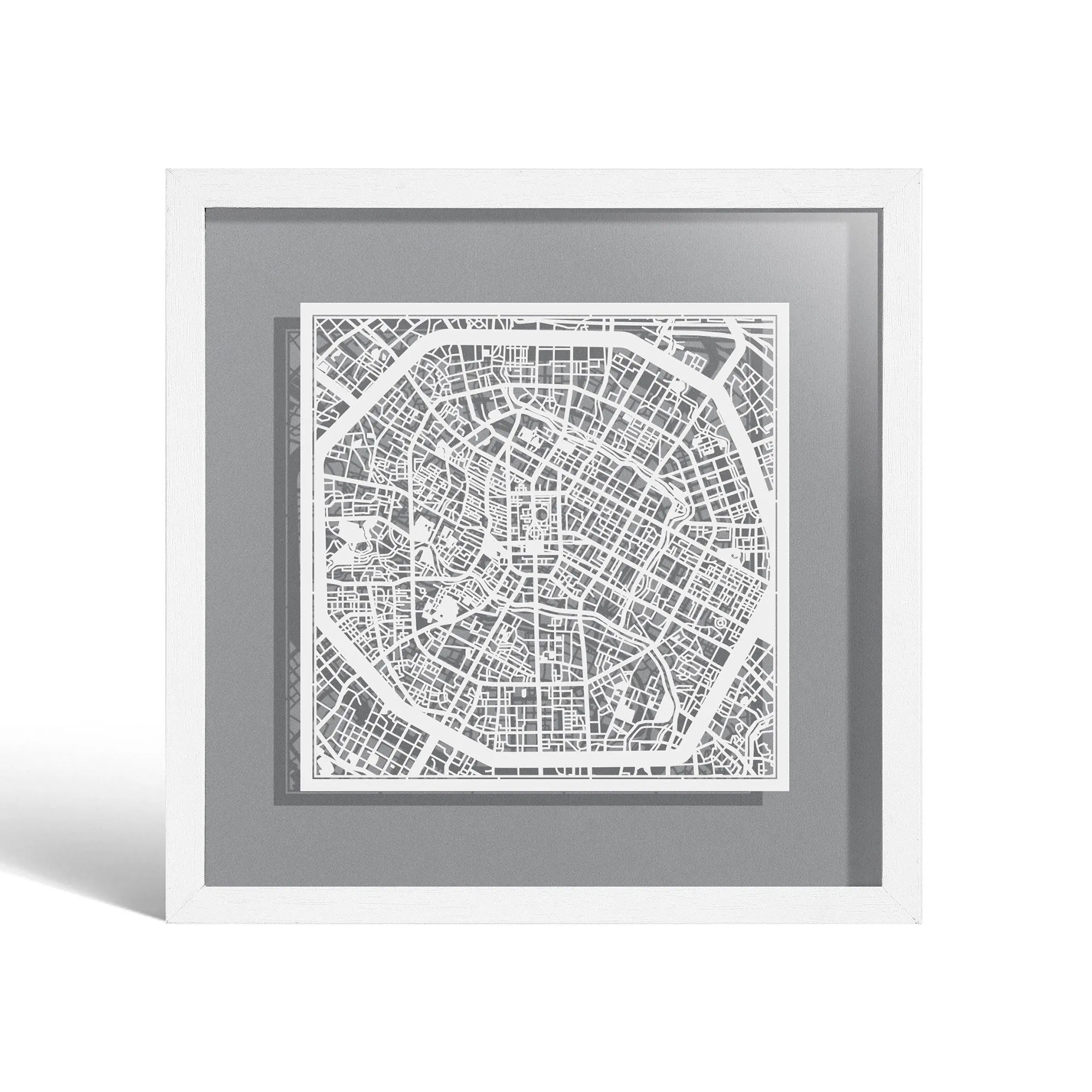 o3designstudio Chengdu Paper cut map framed 9 inch White map White frame map art 22MF1025WW