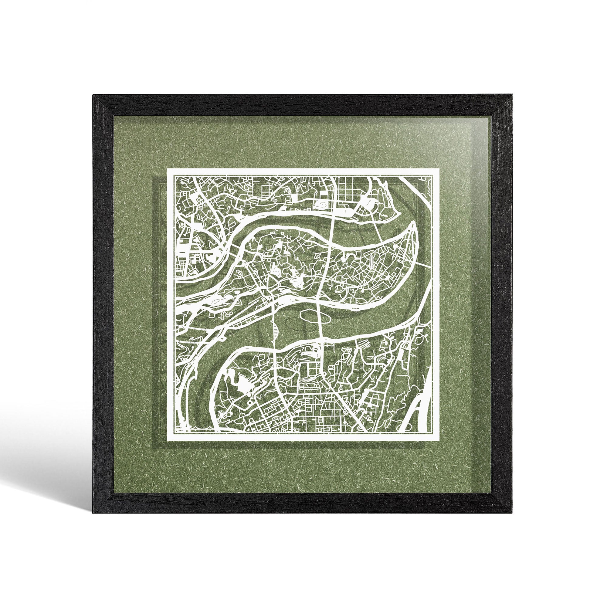 o3designstudio Chongqing Paper cut map framed 9 inch White map Black frame map art 22MF1029BW