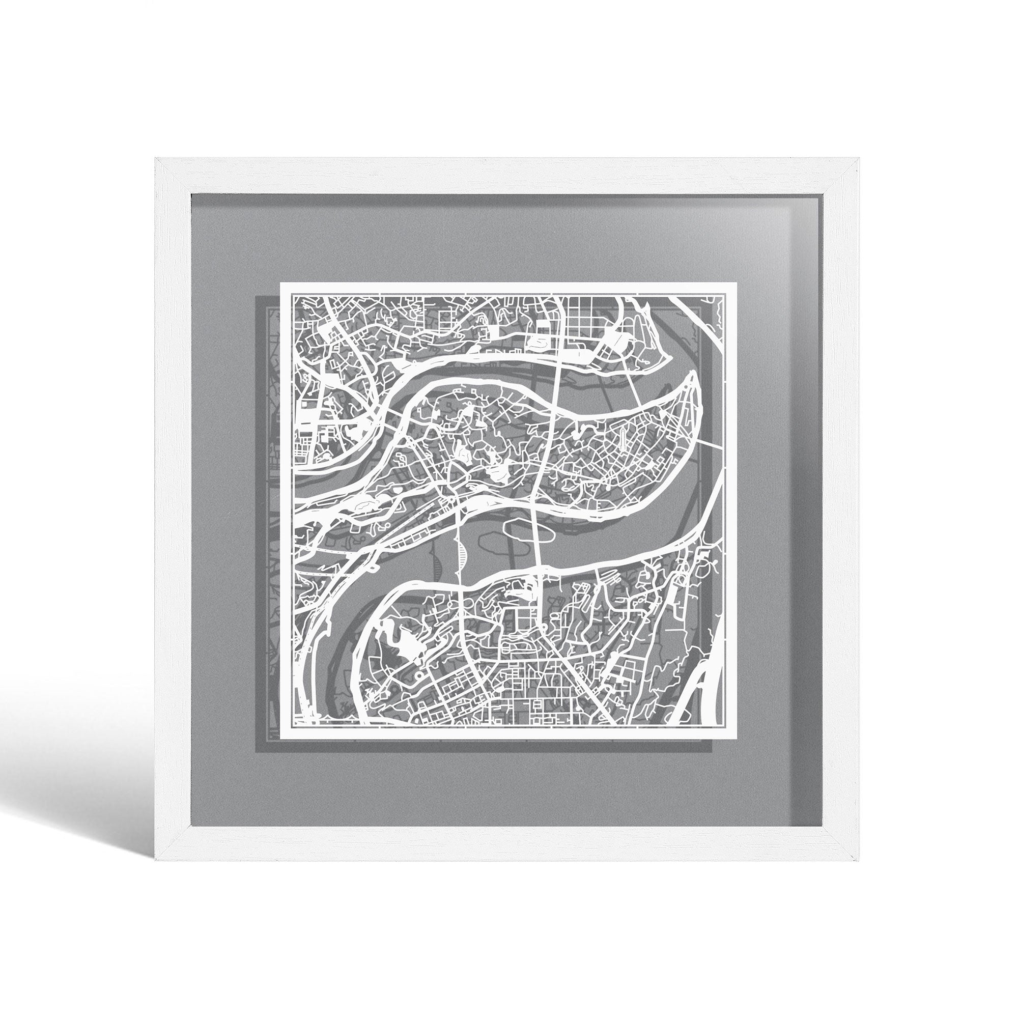 o3designstudio Chongqing Paper cut map framed 9 inch White map White frame map art 22MF1029WW