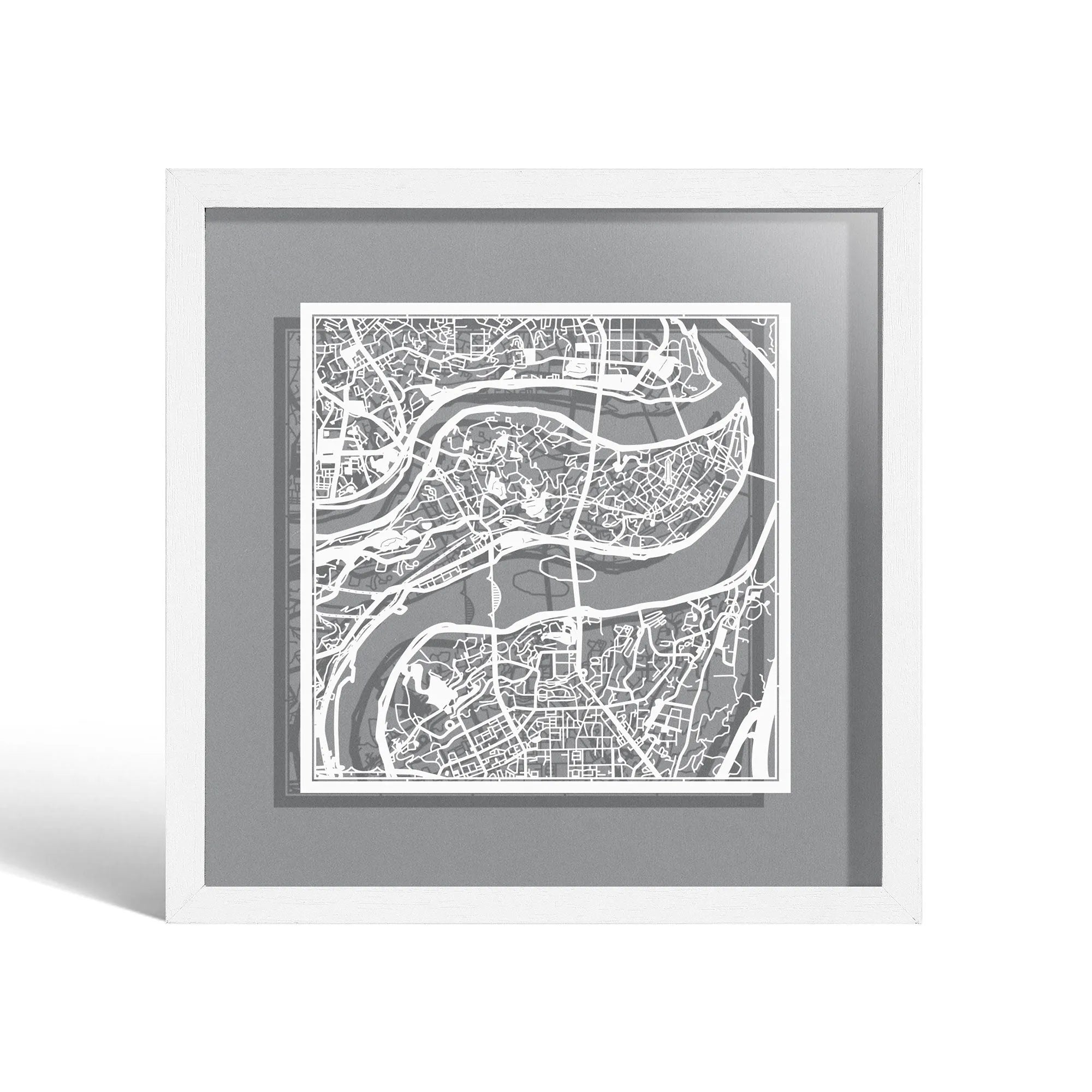 o3designstudio Chongqing Paper cut map framed 9 inch White map White frame map art 22MF1029WW