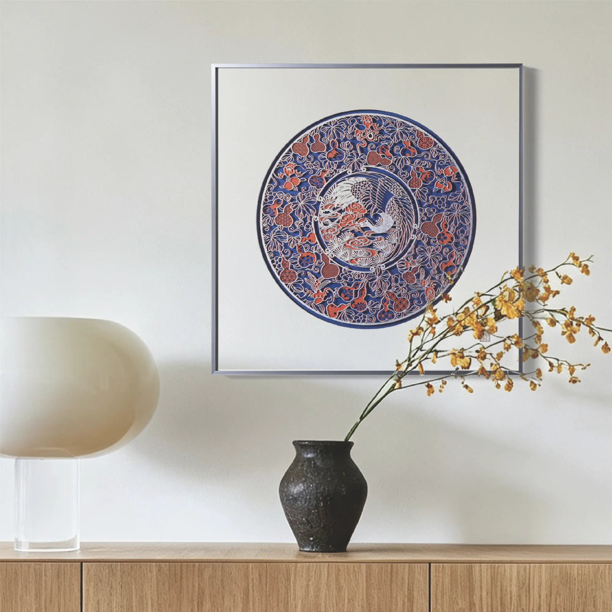 Buddha-Statue aus Papier, gerahmt
