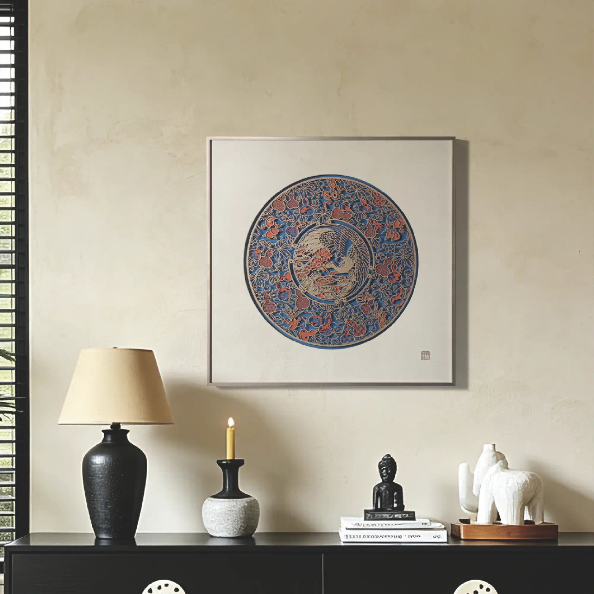 Buddha-Statue aus Papier, gerahmt