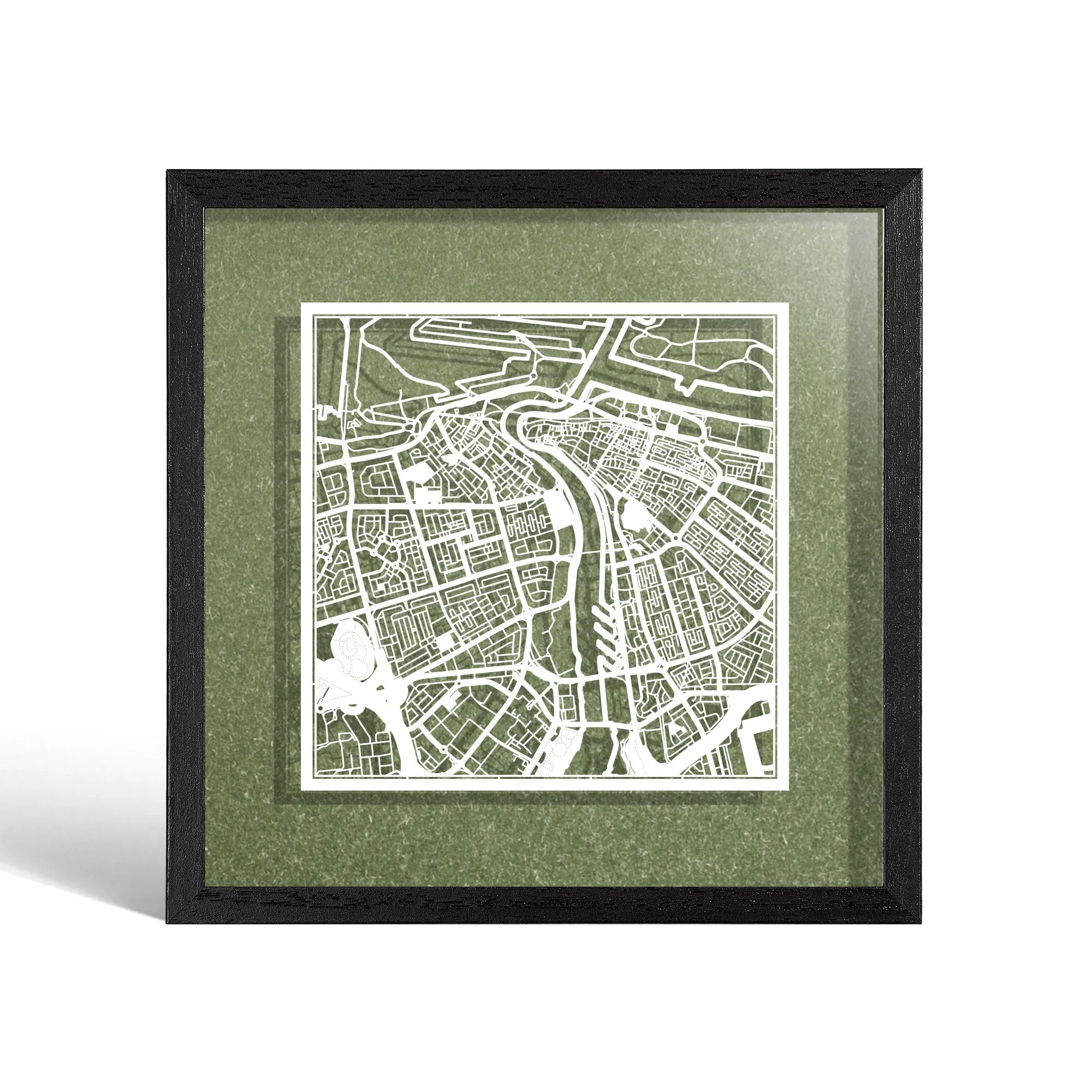 o3designstudio Dubai Paper cut map framed 9 inch White map White frame map art 22MF1006WW