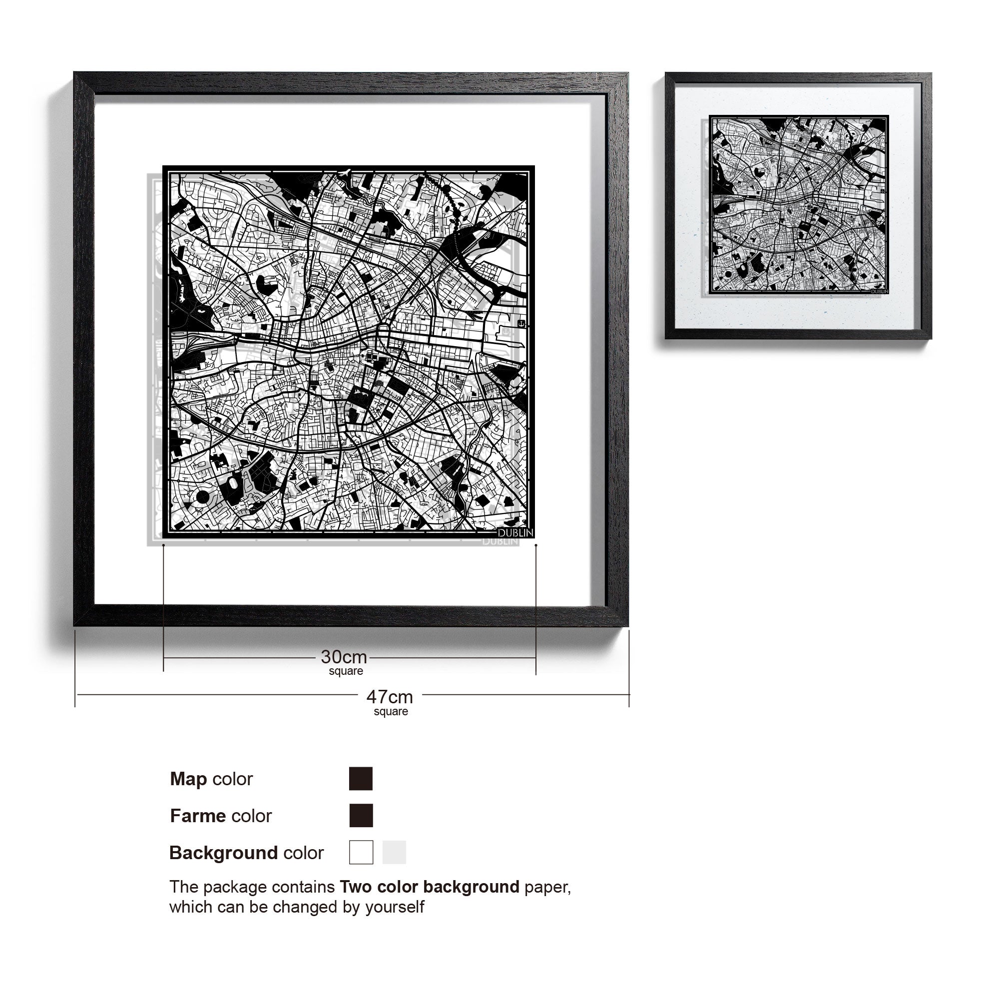 o3designstudio Dublin-Paper-cut-map-framed-18-inch-45MF3025BB