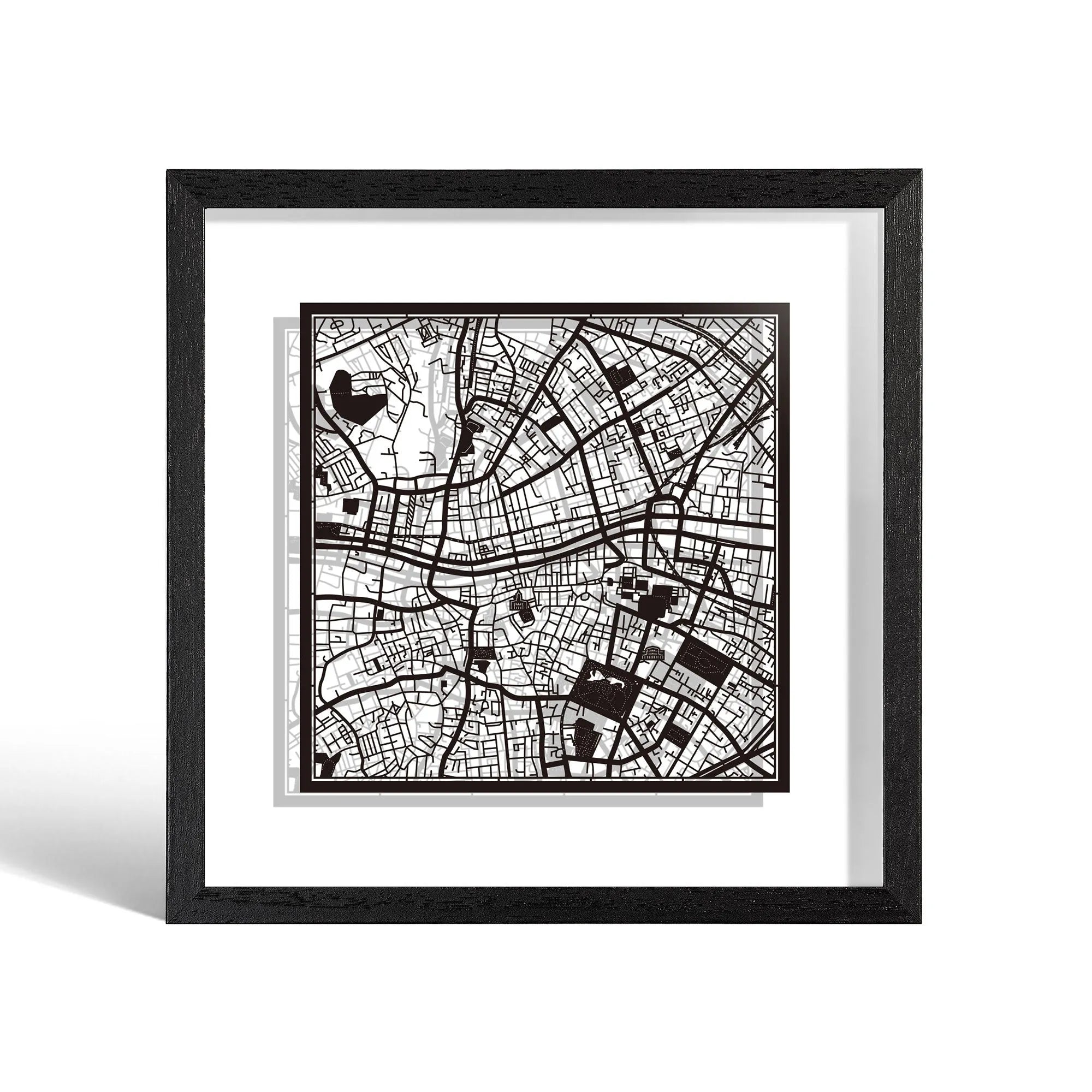 o3designstudio Dublin Paper cut map framed 9 inch Black map Black frame map art 22MF3025BB