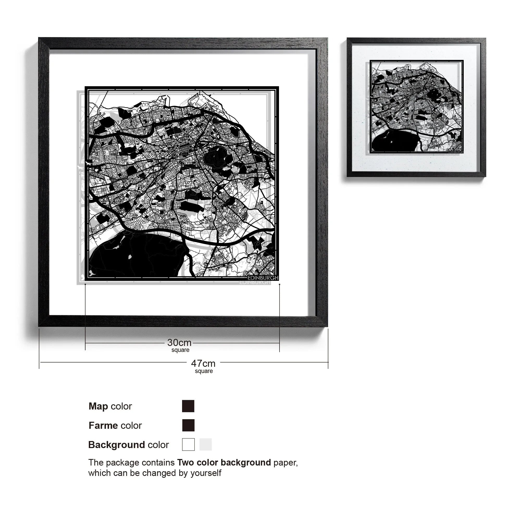 o3designstudio Edinburgh-Paper-cut-map-framed-18-inch-45MF3019BB