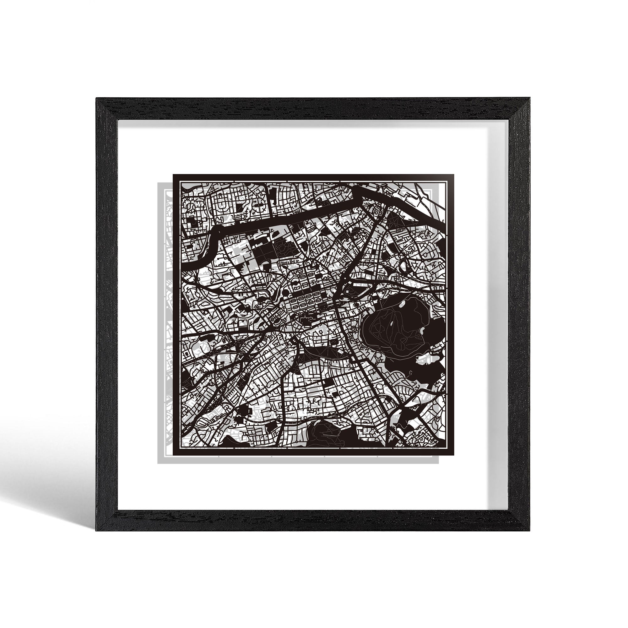 o3designstudio Edinburgh Paper cut map framed 9 inch Black map Black frame map art 22MF3019BB