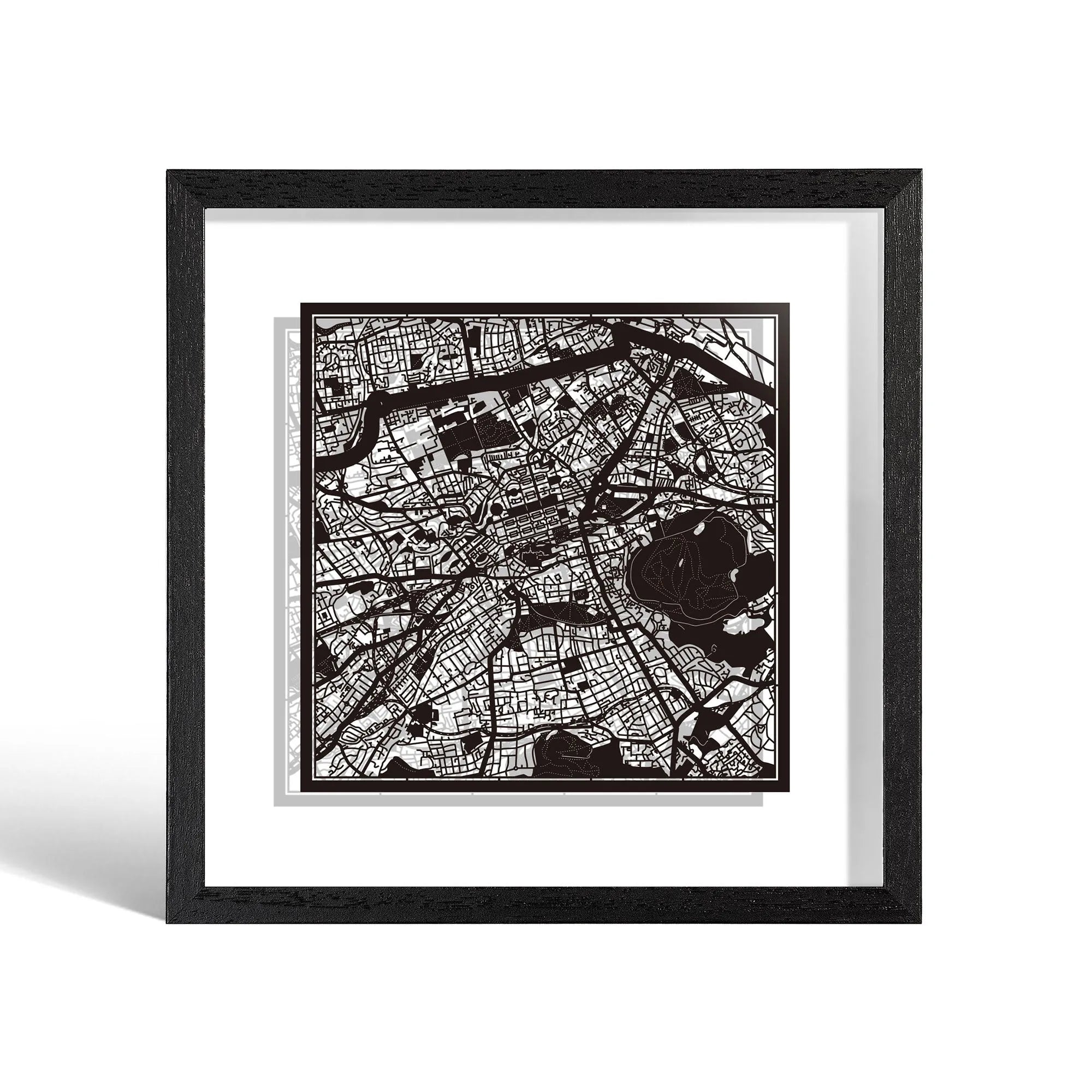 o3designstudio Edinburgh Paper cut map framed 9 inch Black map Black frame map art 22MF3019BB