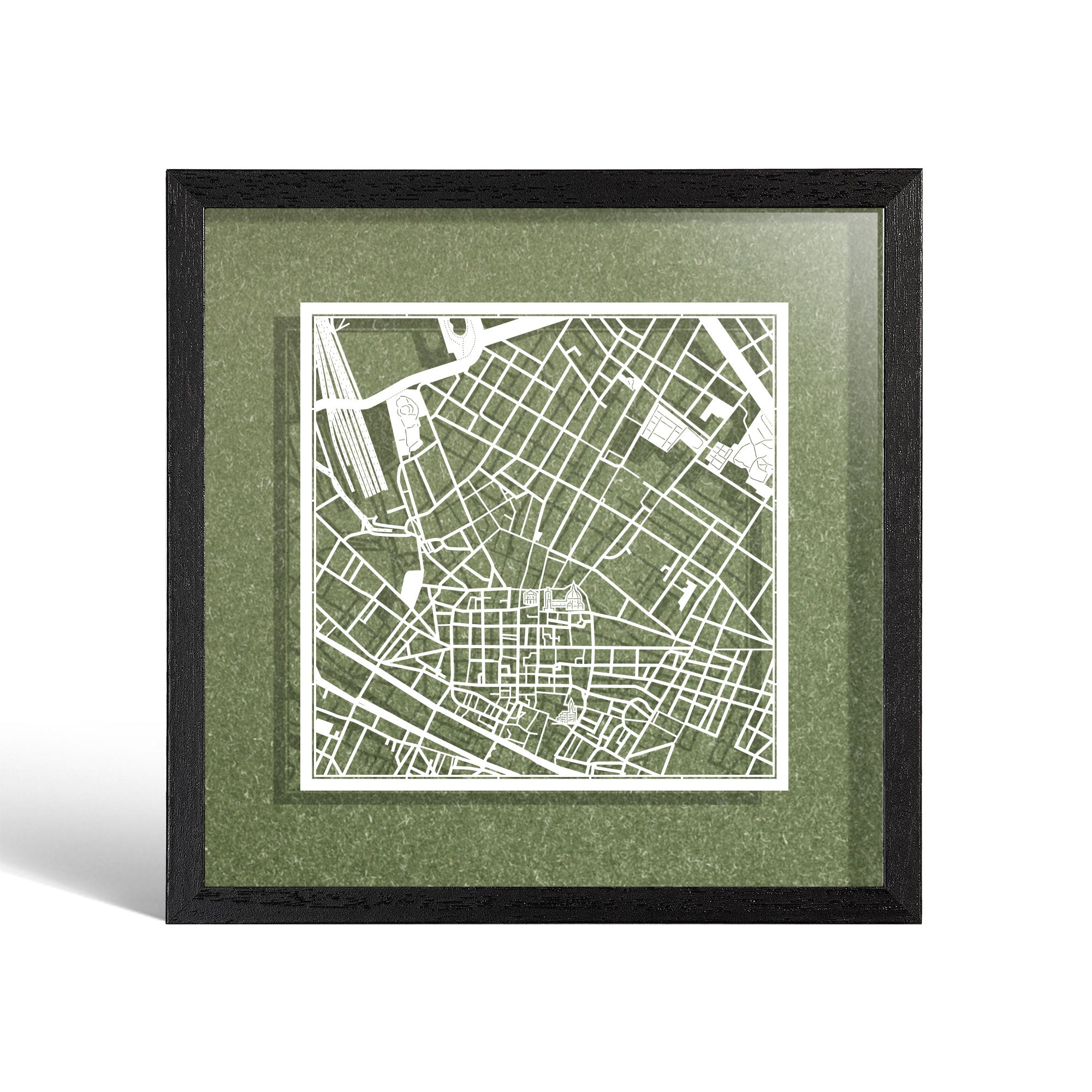 o3designstudio Firenze Paper cut map framed 9 inch White map Black frame map art 22MF3040BW