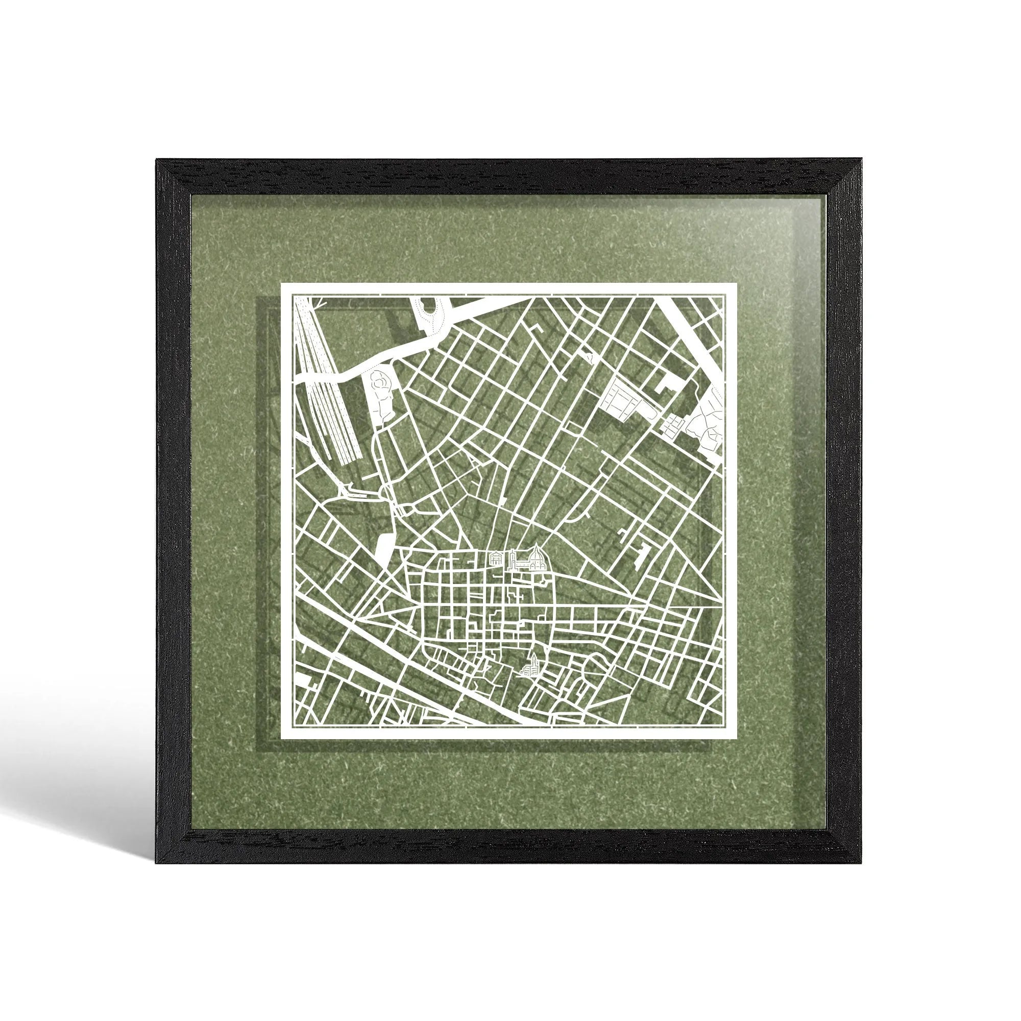 o3designstudio Firenze Paper cut map framed 9 inch White map Black frame map art 22MF3040BW