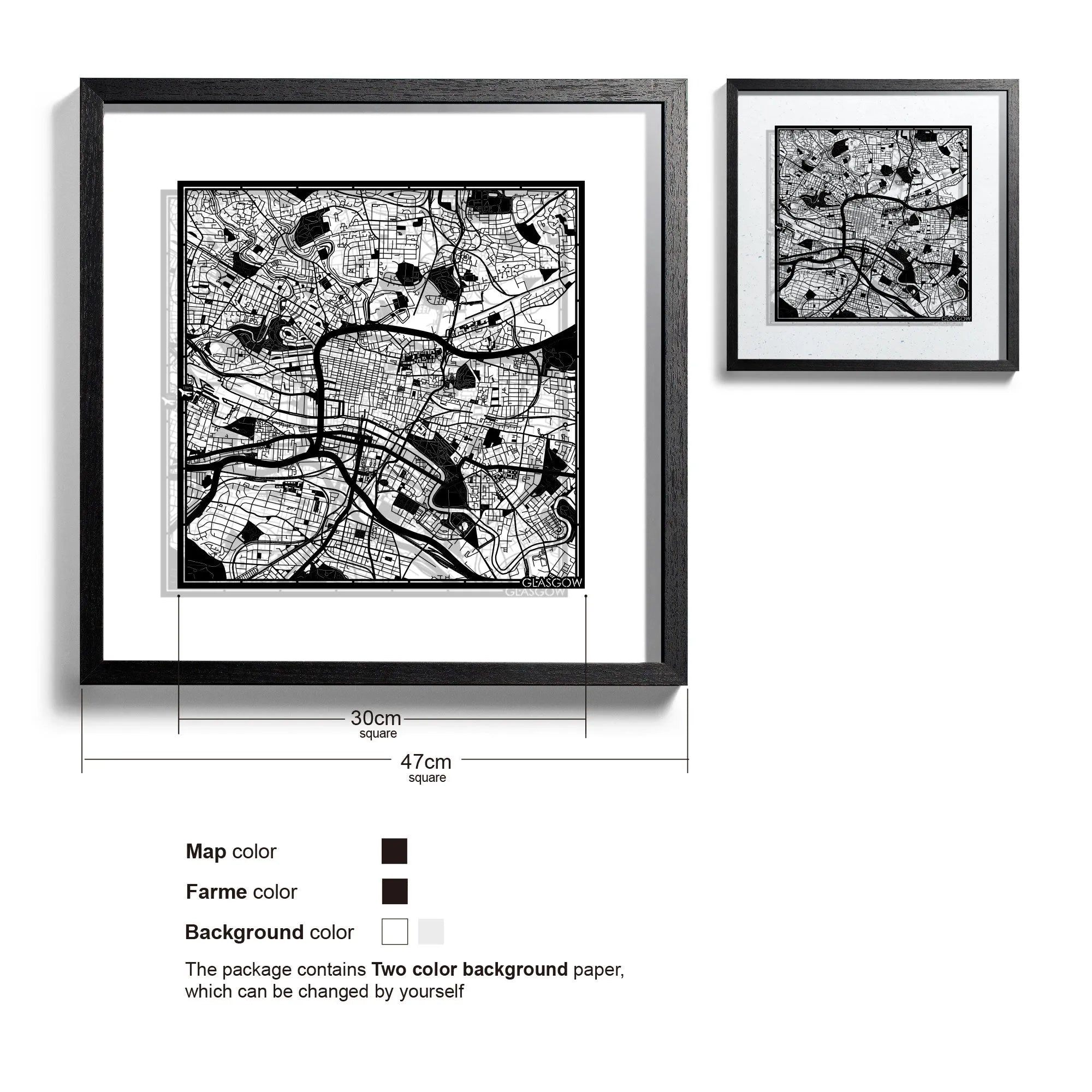 o3designstudio Glasgow-Paper-cut-map-framed-18-inch-45MF3057BB