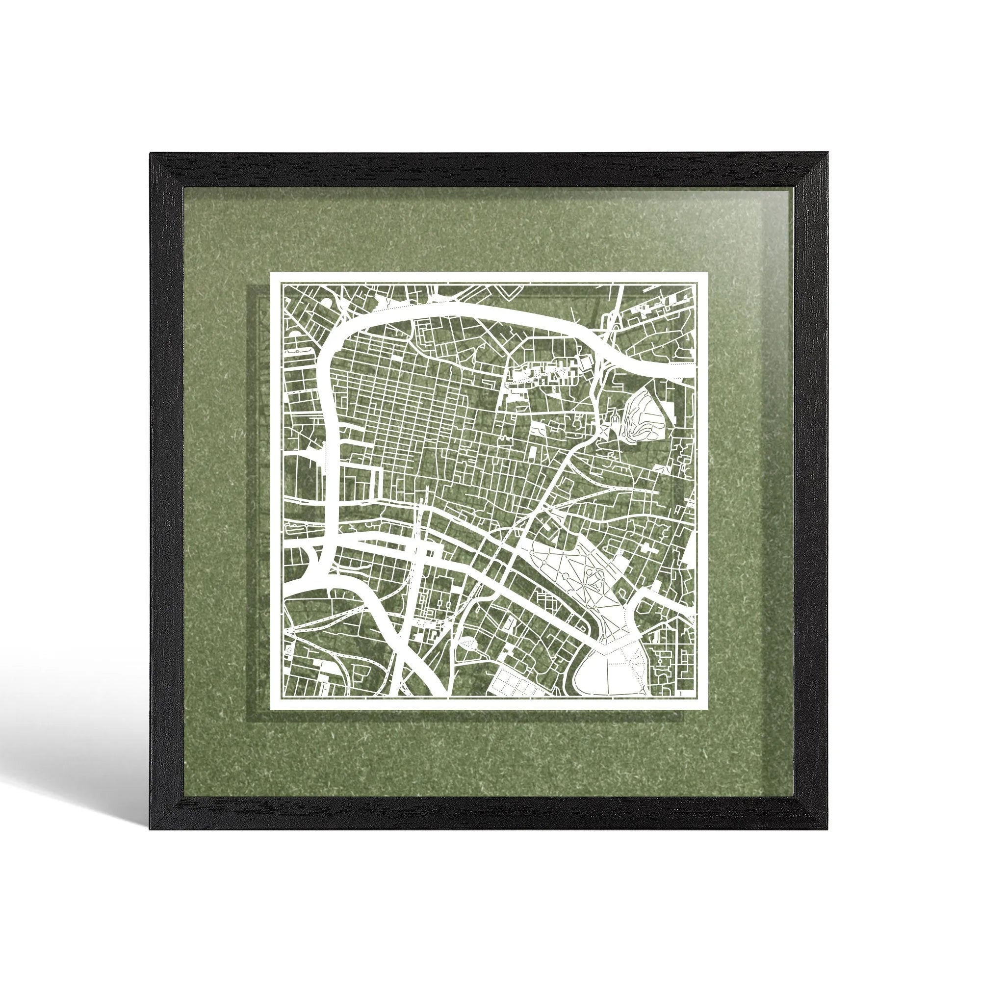 o3designstudio Glasgow Paper cut map framed 9 inch White map Black frame map art 22MF3057BW