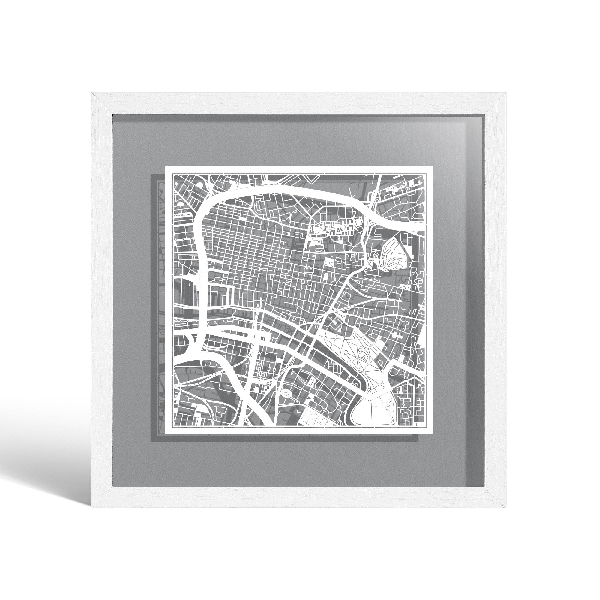 o3designstudio Glasgow Paper cut map framed 9 inch White map White frame map art 22MF3057WW