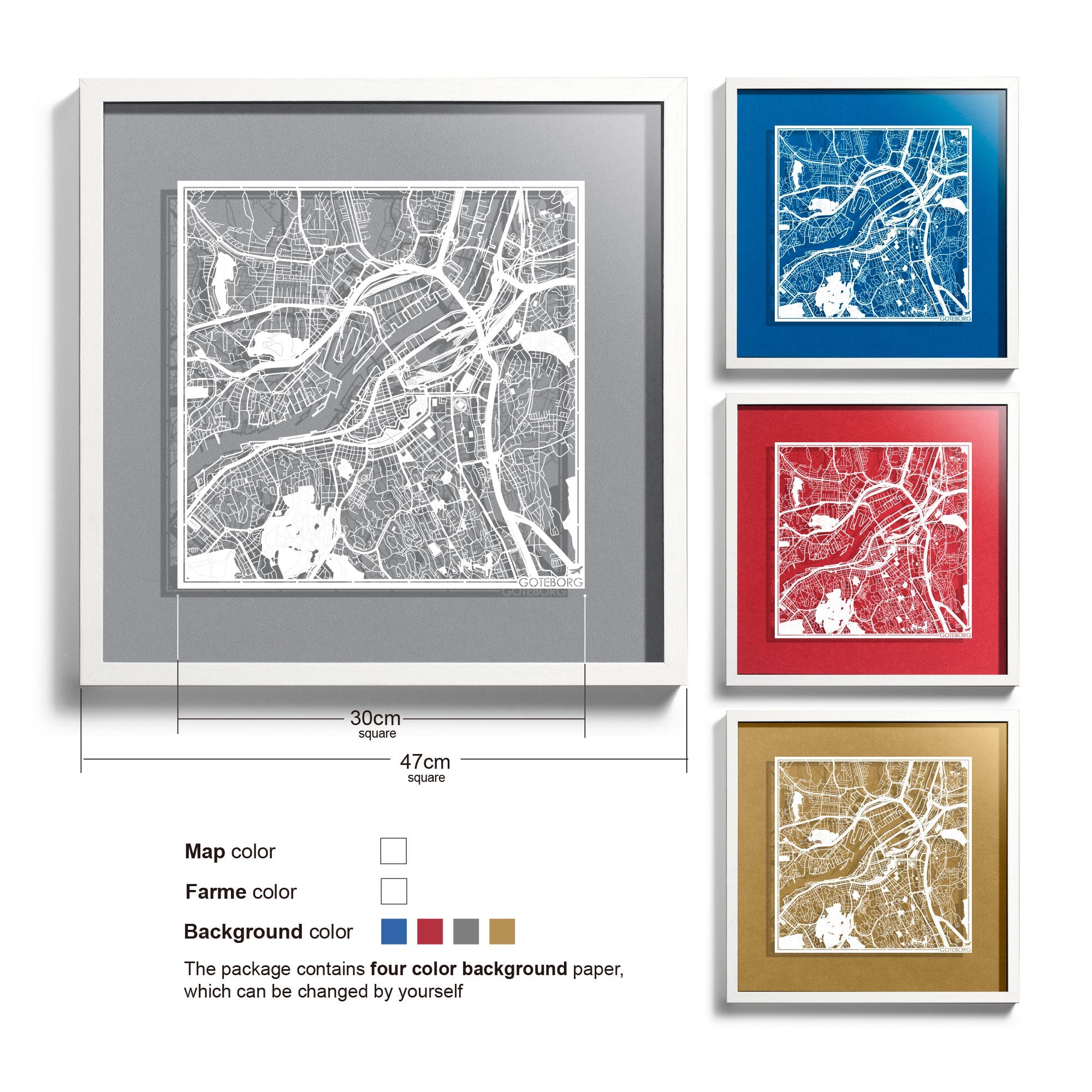 Paper cut maps Europe (central, north) framed 18 in, map art