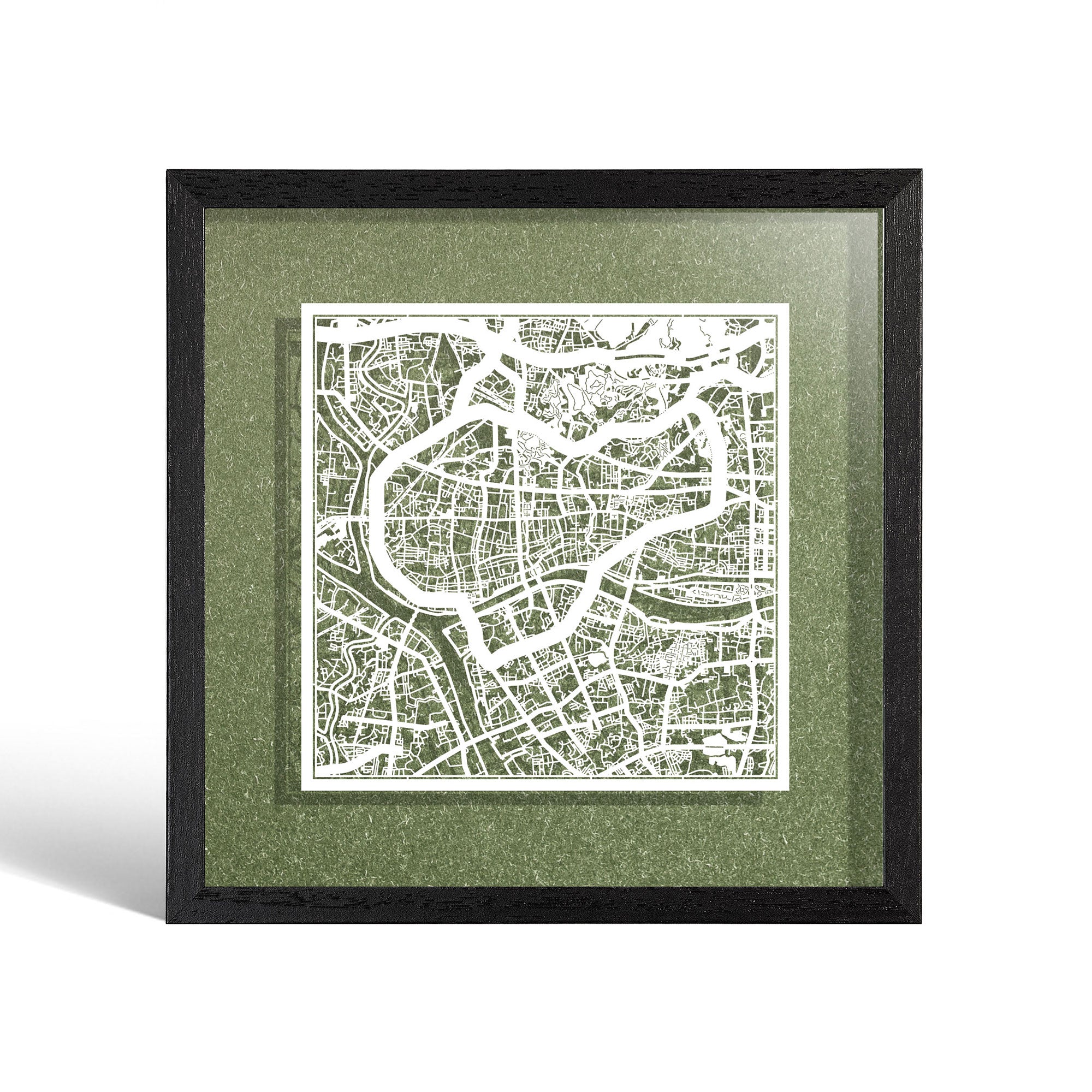 o3designstudio Guangzhou Paper cut map framed 9 inch White map Black frame map art 22MF1010BW