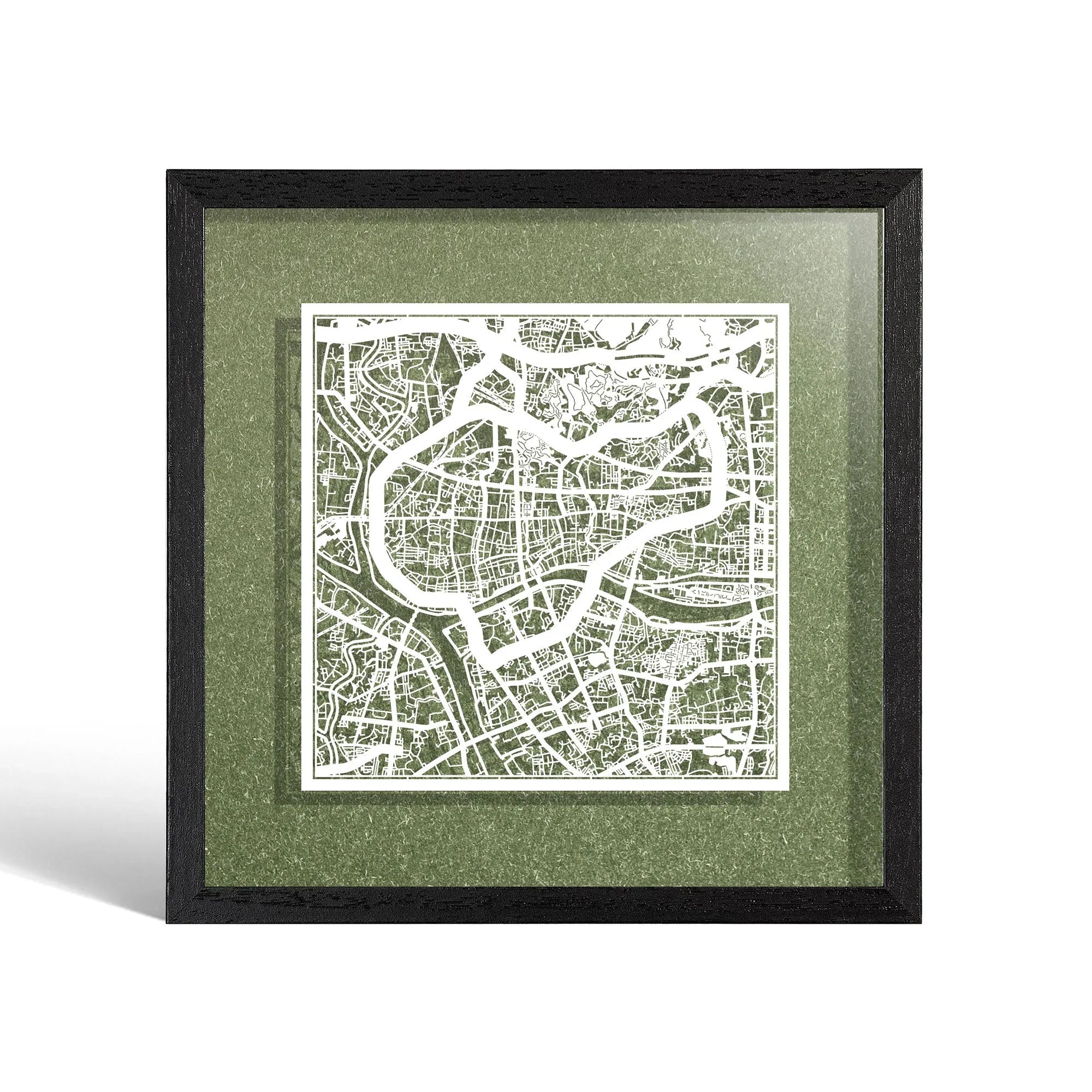 o3designstudio Guangzhou Paper cut map framed 9 inch White map Black frame map art 22MF1010BW