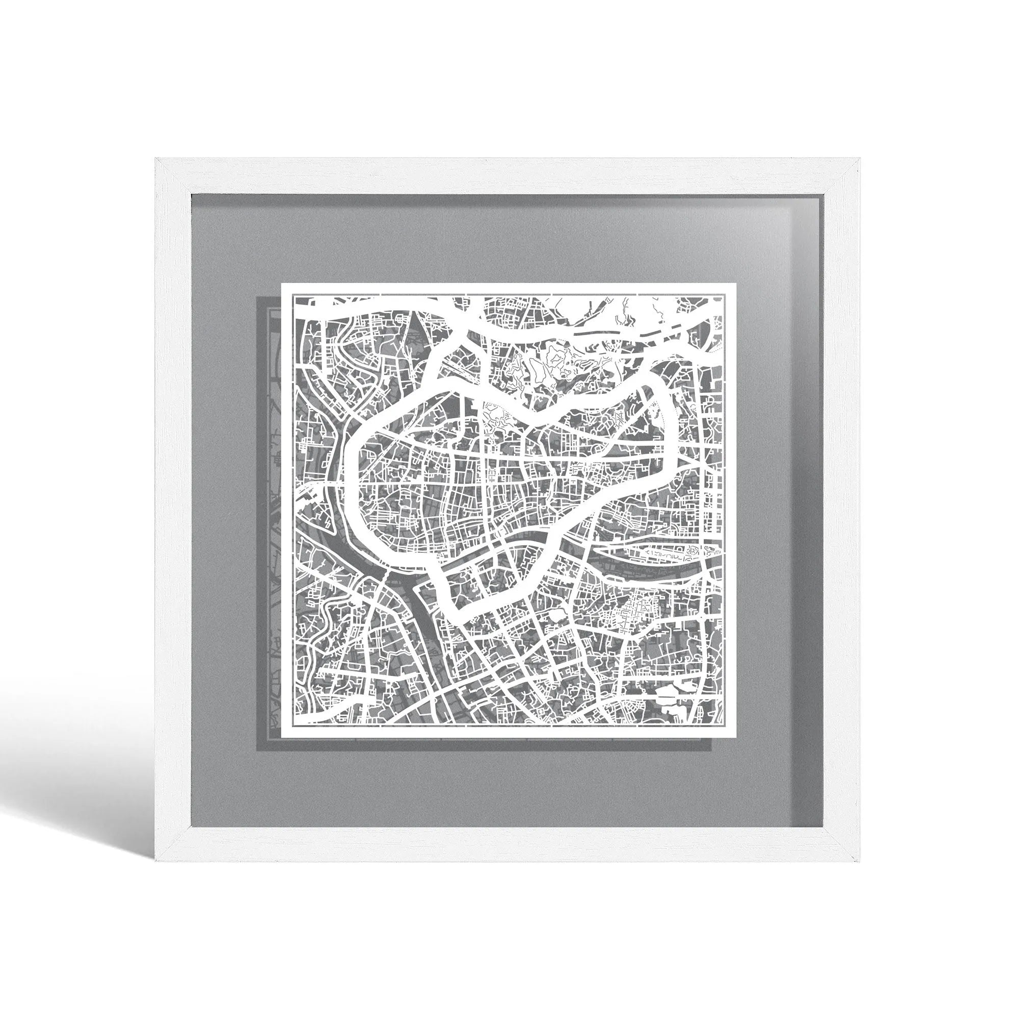 o3designstudio Guangzhou Paper cut map framed 9 inch White map White frame map art 22MF1010WW