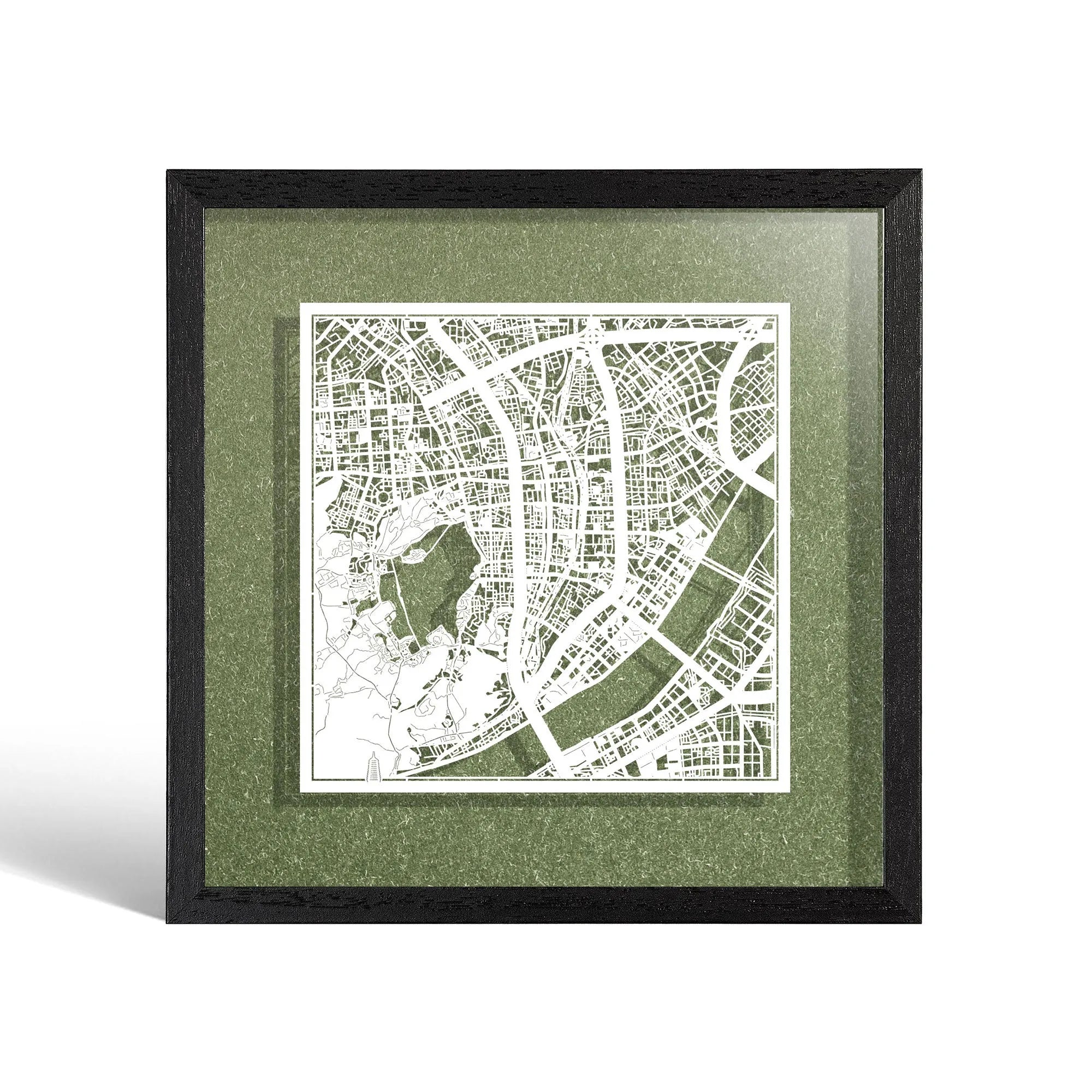 o3designstudio Hangzhou Paper cut map framed 9 inch White map Black frame map art 22MF1027BW