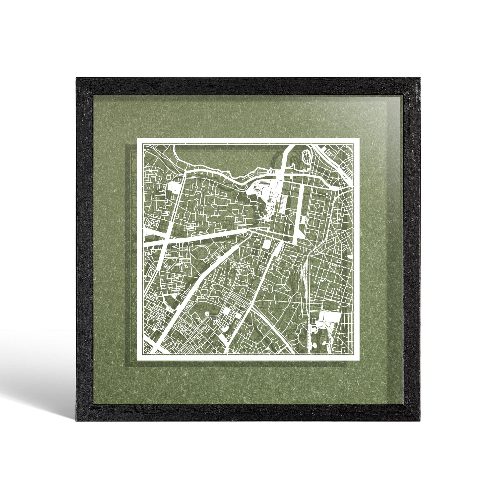 o3designstudio Hanoi Paper cut map framed 9 inch White map Black frame map art 22MF1030BW