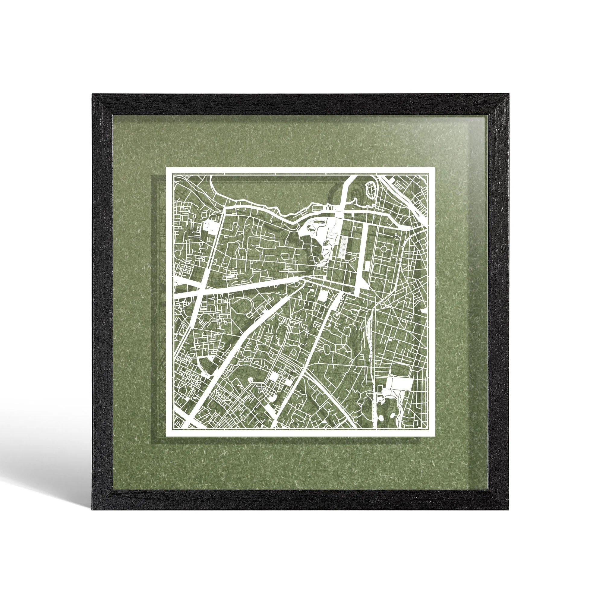 o3designstudio Hanoi Paper cut map framed 9 inch White map White frame map art 22MF1030WW