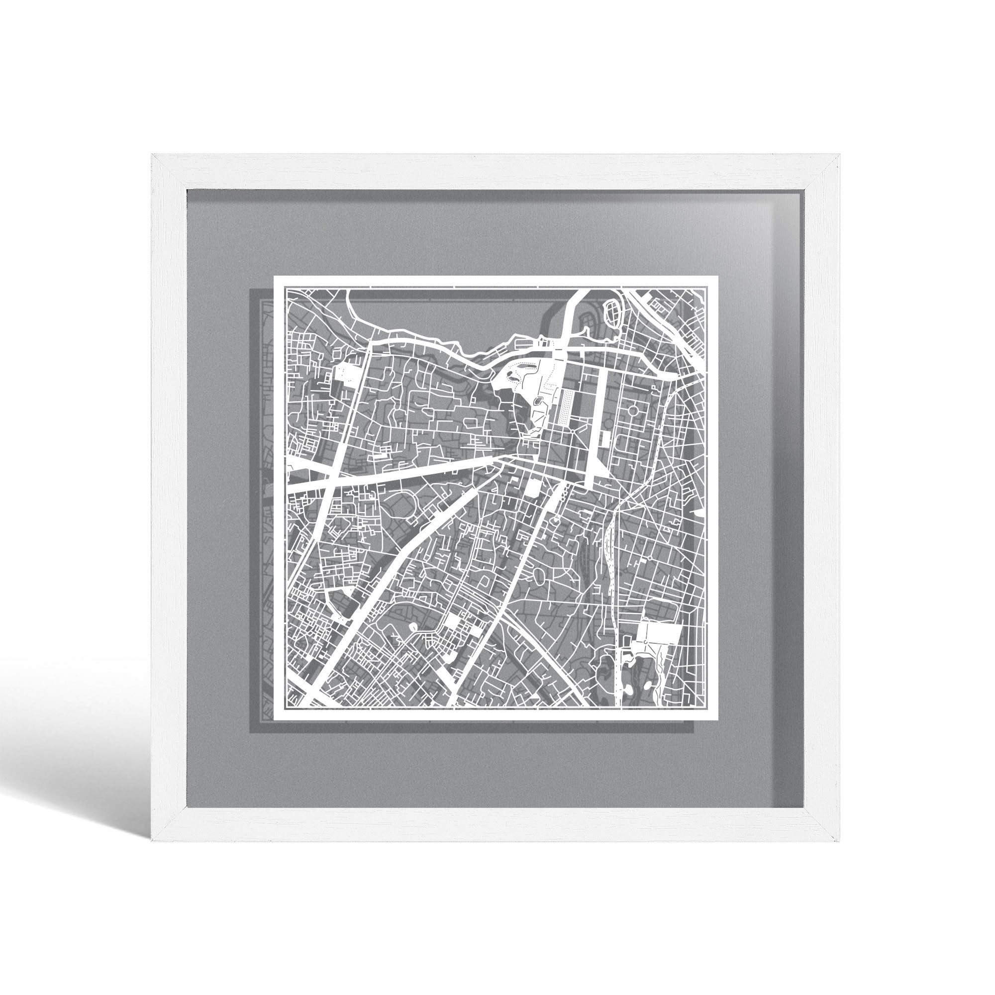 o3designstudio Hanoi Paper cut map framed 9 inch White map White frame map art 22MF1030WW